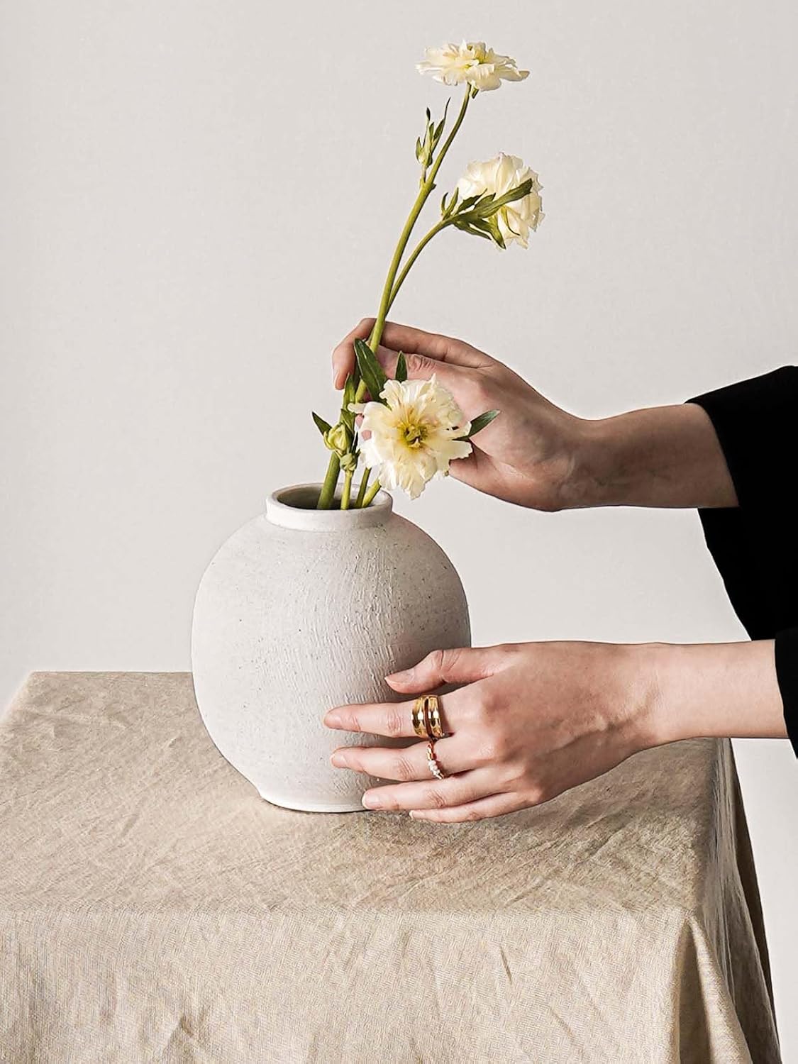 Small White Ceramic Vase / Sandstone White / 6.3 Inch