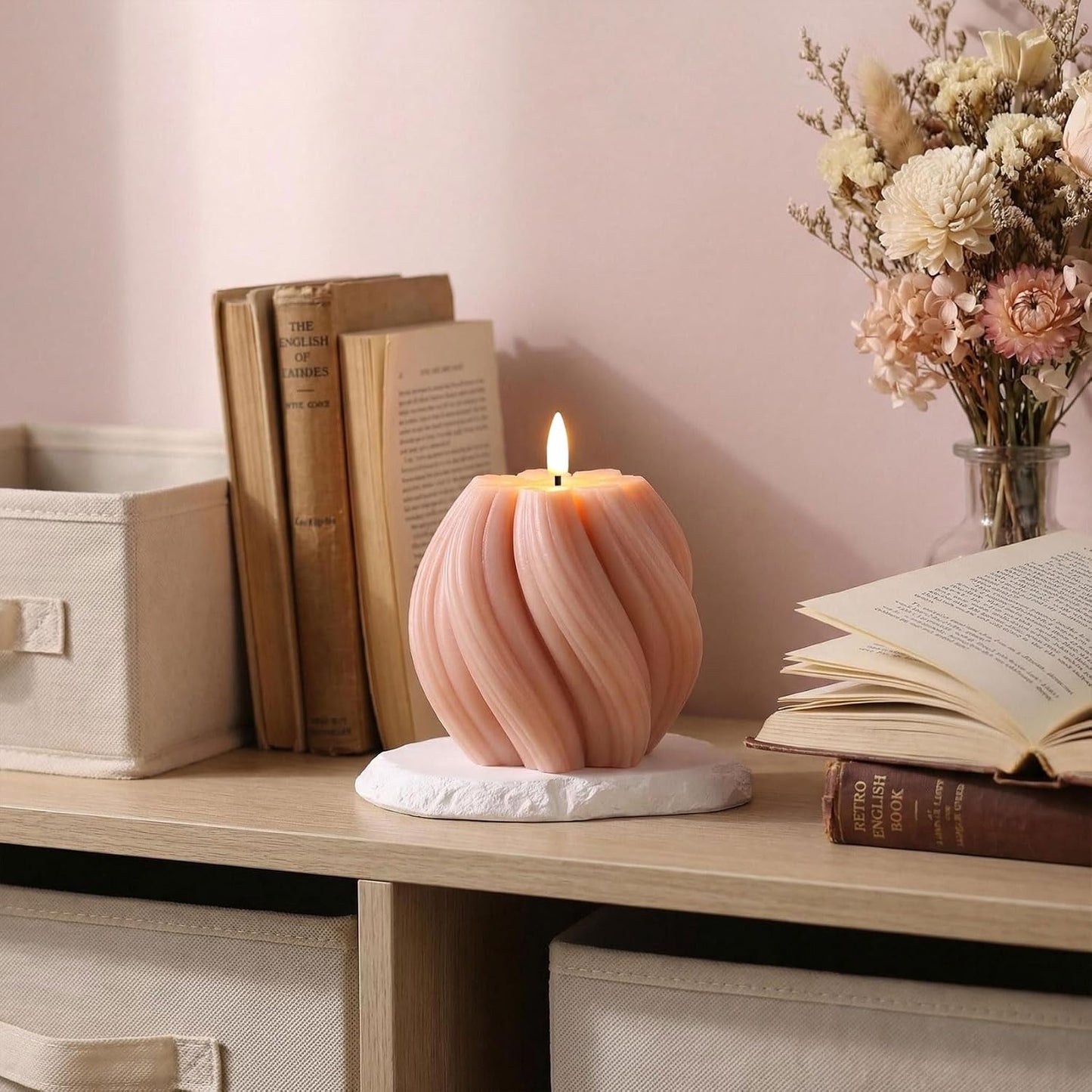 Swirl Flameless Candles / Dusty Pink / Set of 2