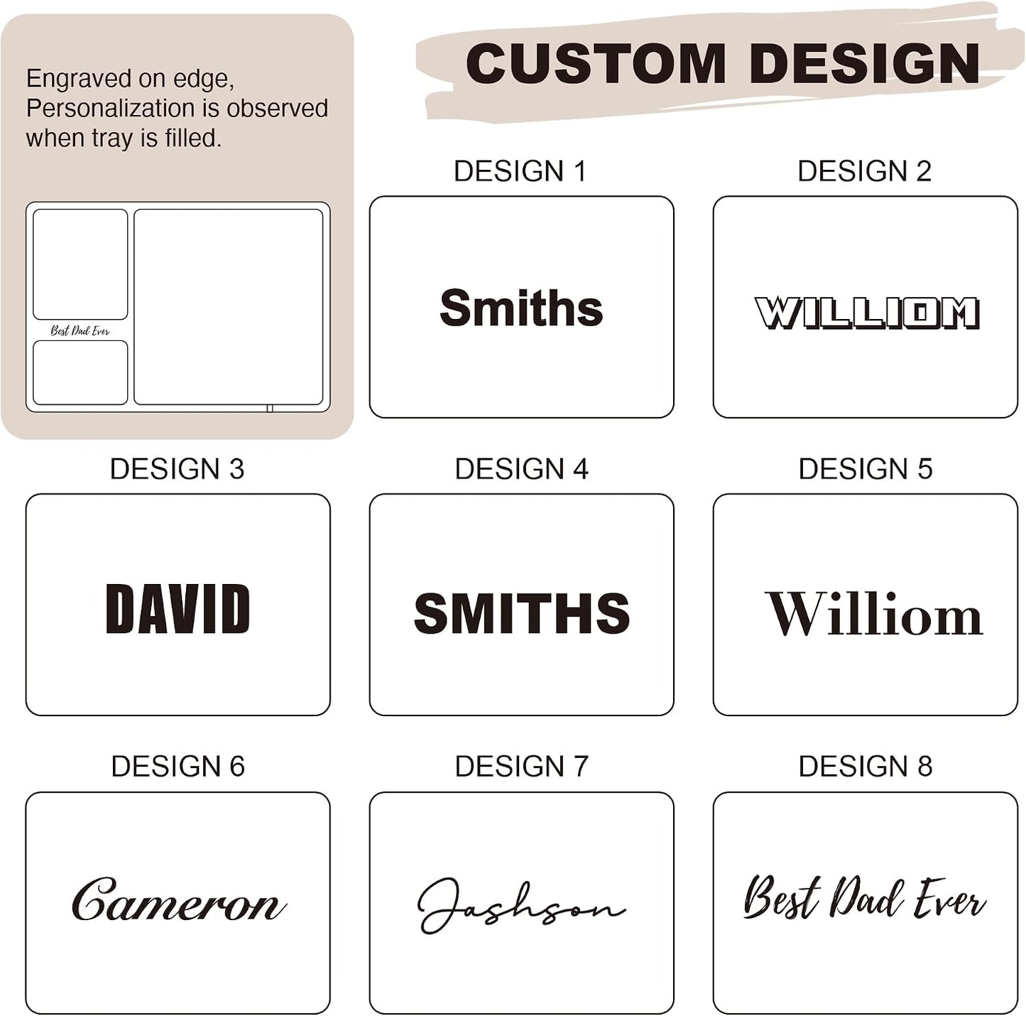 Personalized Walnut Valet Tray – Custom Engraved Wooden Nightstand Organizer, Personalized Gift for Dad Mom Men Women