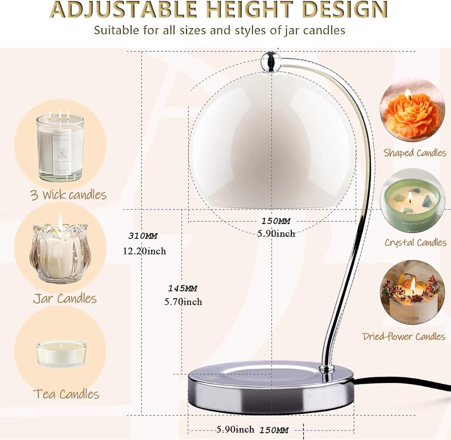 Modern Wide Base Candle Warmer Lamp, Timer/Dimmer (White) | Sleek white wide-base candle warmer with top-down wax