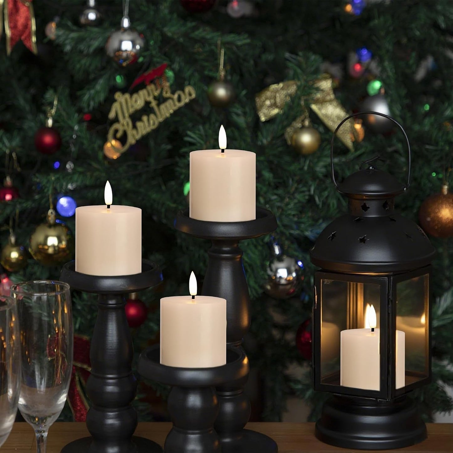 White Flickering Flameless Candles with Remote Timer, LED Candles 3 Psc | 3 x 3 Inch Real Wax Battery Operated Candles