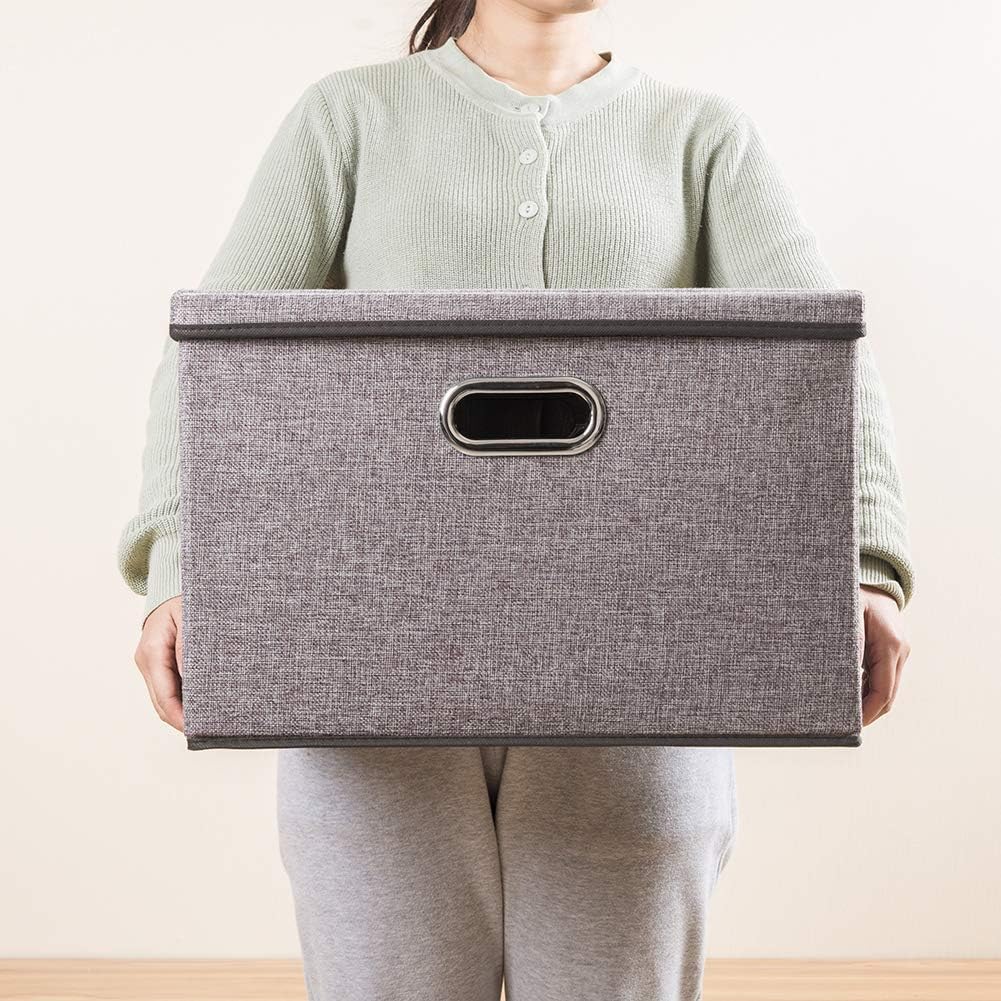 Lids Linen/Cotton Blend Foldable Storage Boxes Organizer / Gray / L / Set of 3