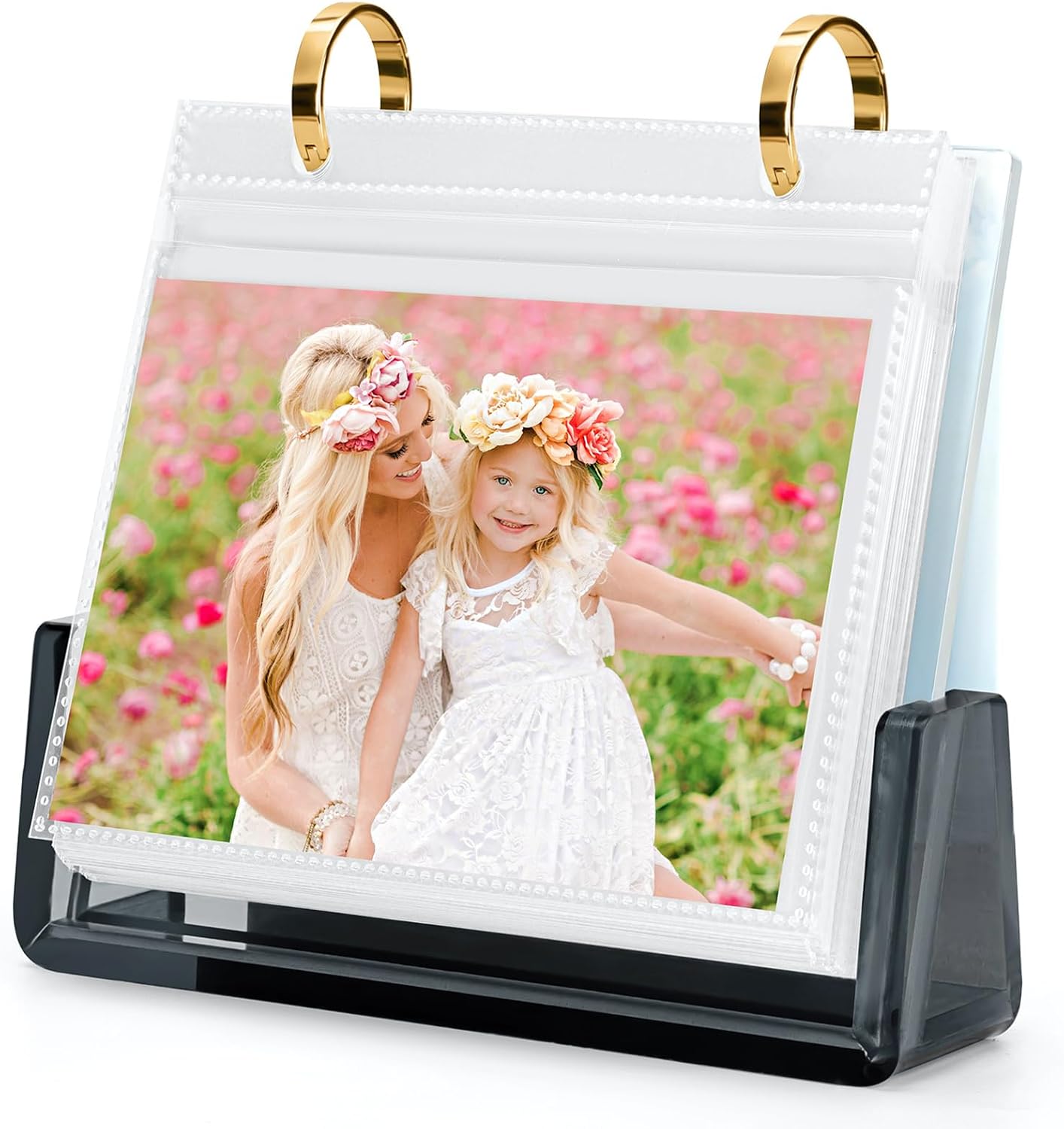 Desktop Flip Photo Album on Stand Acrylic Picture Frame Holds 60 Pictures / 4 x 6 / Black