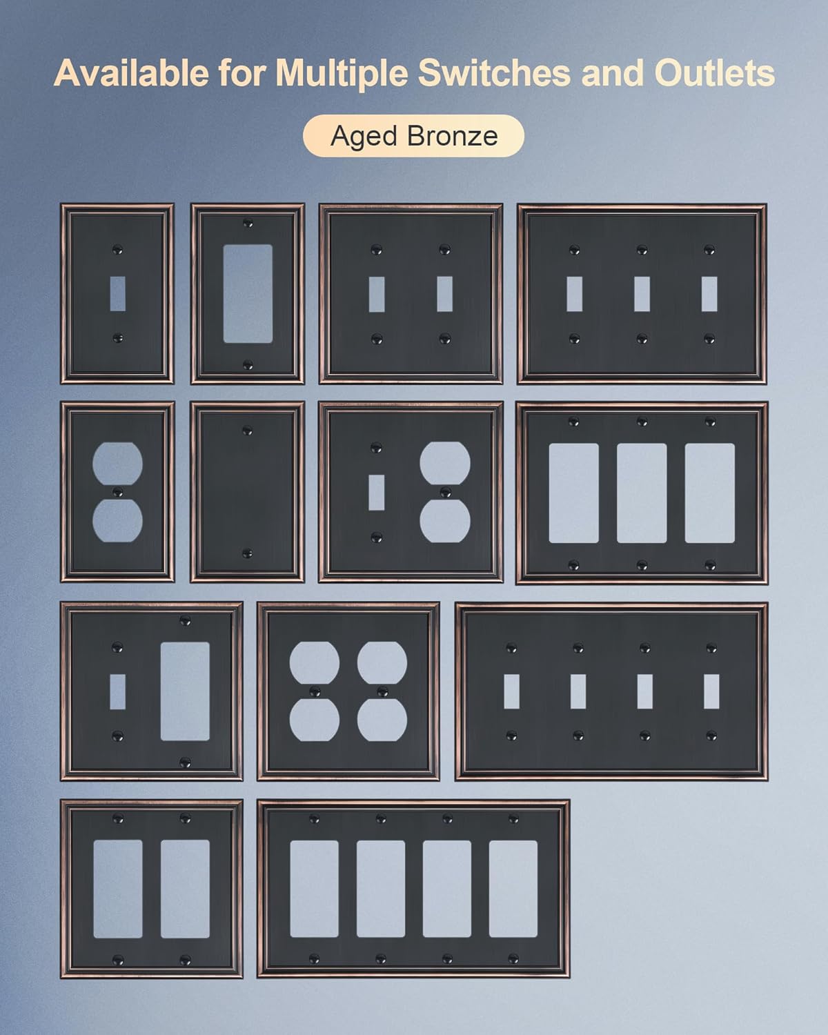 6-Pack Zinc Alloy Decorator Outlet Cover Plate, Solid Receptacle Cover | Decorative Switch Plates and Outlet Covers