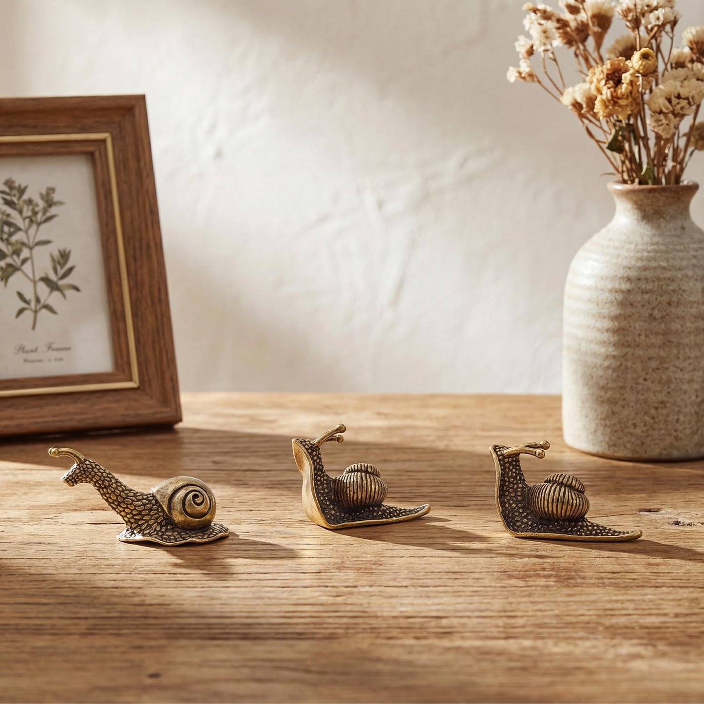 Tiny Solid Brass Snail Figurines / Set of 3