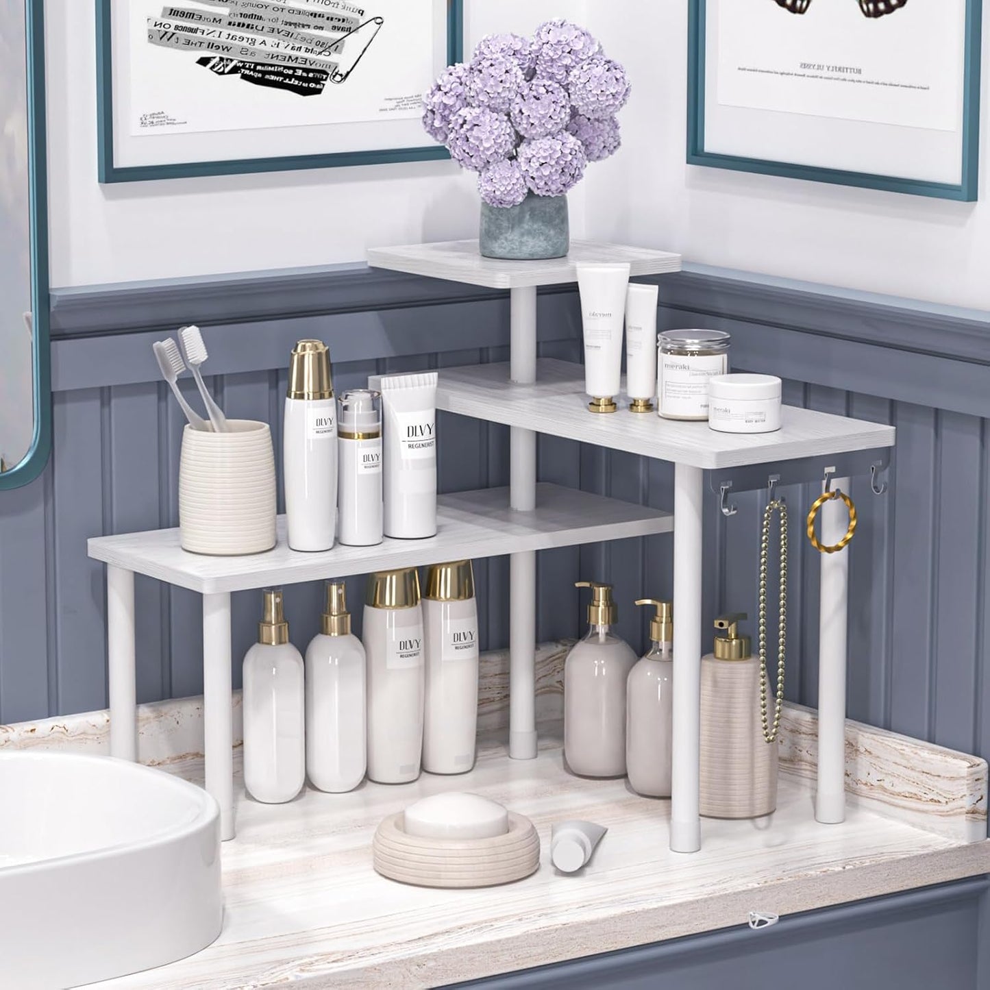 JayRex 3-Tier Bathroom Countertop Corner Shelf Organizer, White | Space-saving corner design organizes spices, skincare