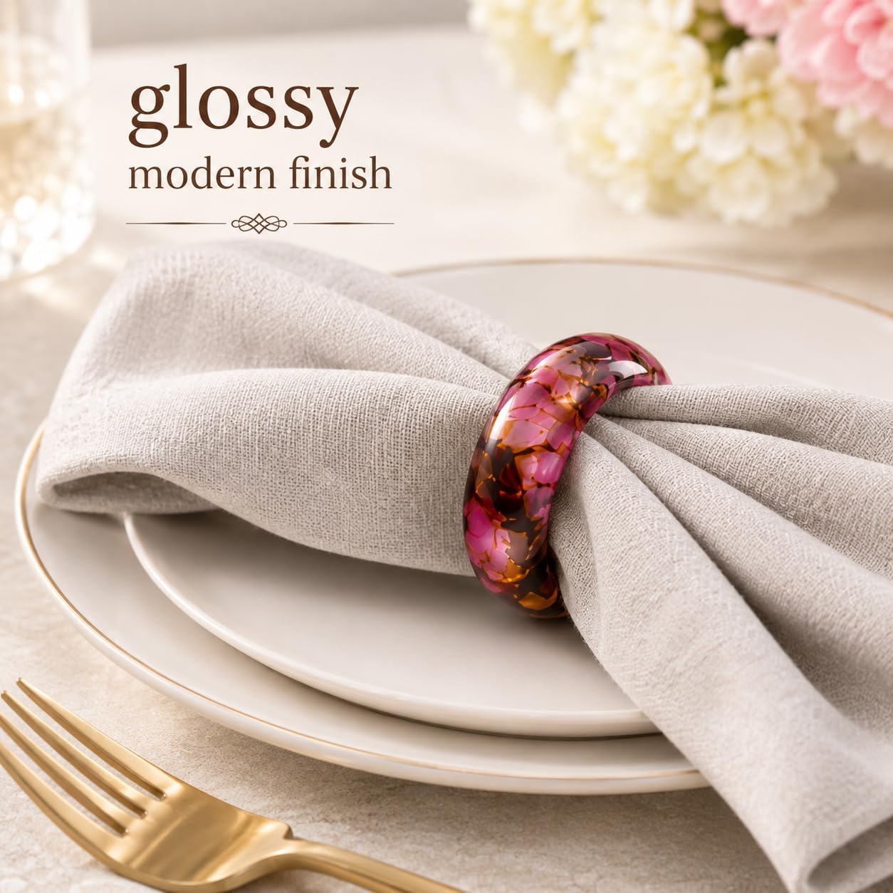 Alpha Living Home Spring Epoxy Napkin Rings, Set of 12, Multi-Color | Handcrafted resin, glossy finish, 2.5x2.5x0.5 in