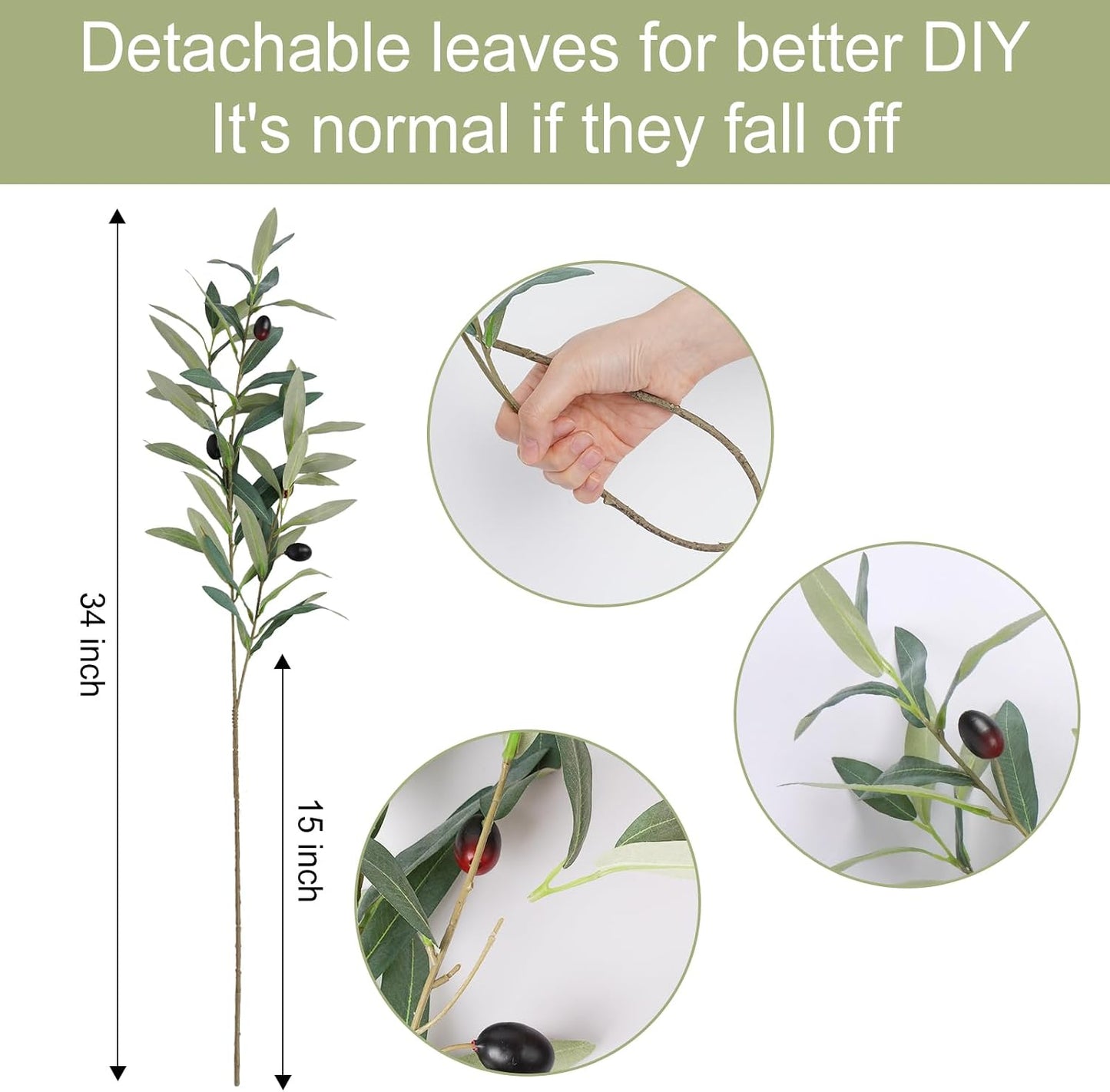 Artificial for Vase Fake Plants Olive Branch Leaves Long Stems / Olive Branches / 34 Inch / Set of 4