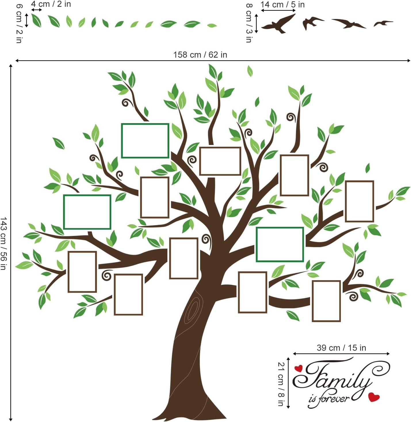 Large Family Tree Wall Decals DIY Photo Frame Tree Wall Stickers Bedroom Living Room Sofa TV