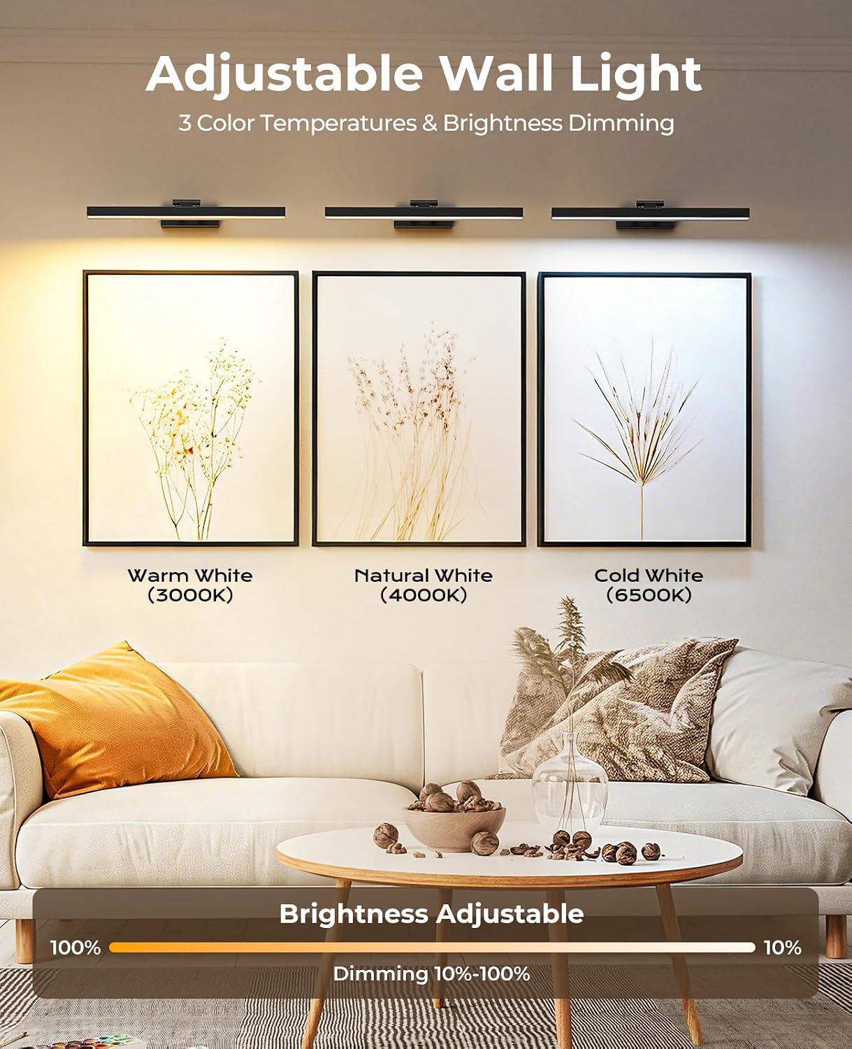 Picture Light for Wall, 16in Battery Wall Sconce Art Light CCT Dimmable Magnetic Battery Lights for Painting with