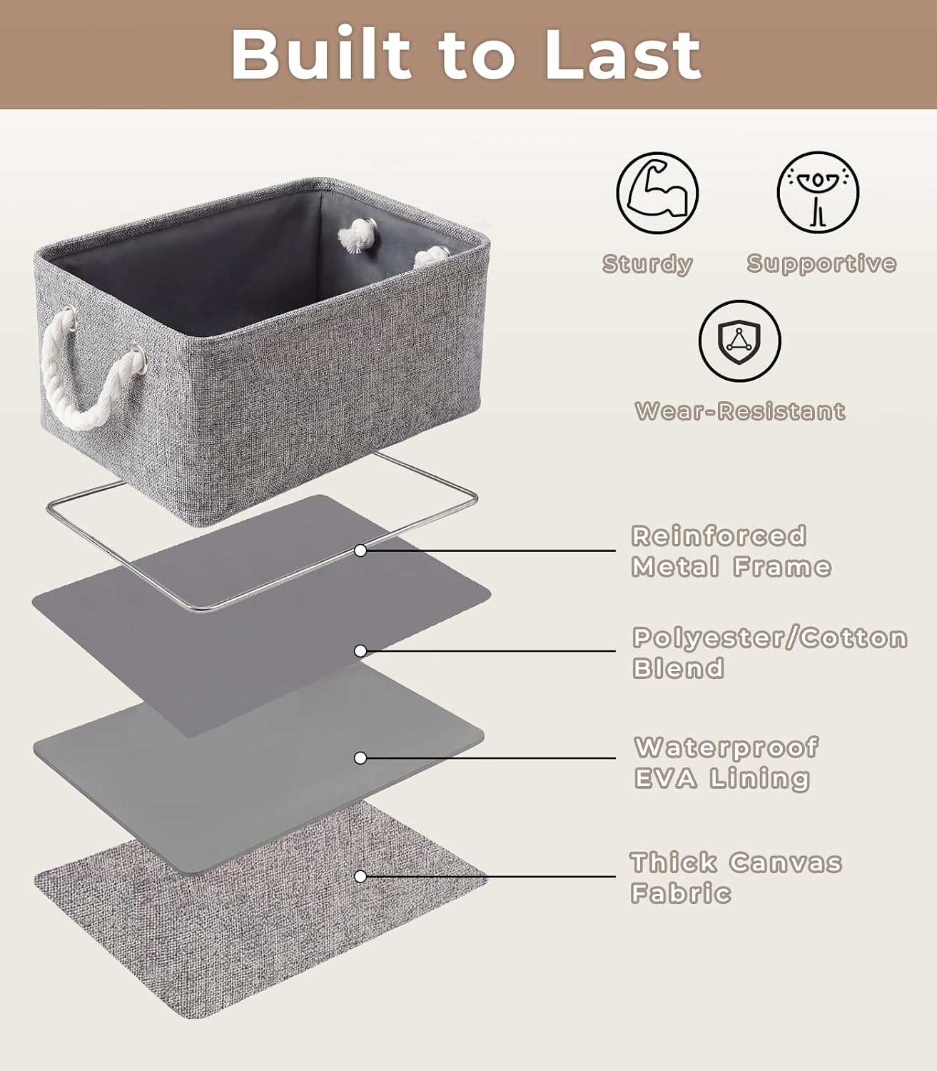 Storage Bins / Small Storage Baskets for Organizing / Grey / 9 x 5.2 / Small -11.8lx7. H
