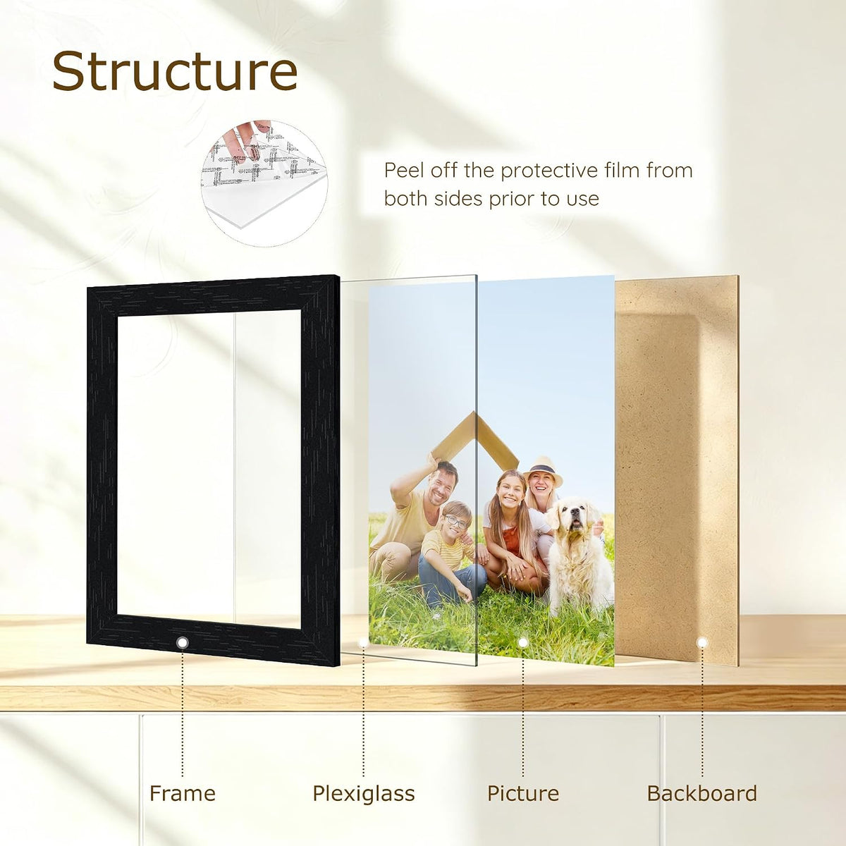 Wiscet 4x6 Picture Frame Set of 16, Black Woodgrain | Photo Frame with HD Plexiglass, for Wall or Tabletop Display