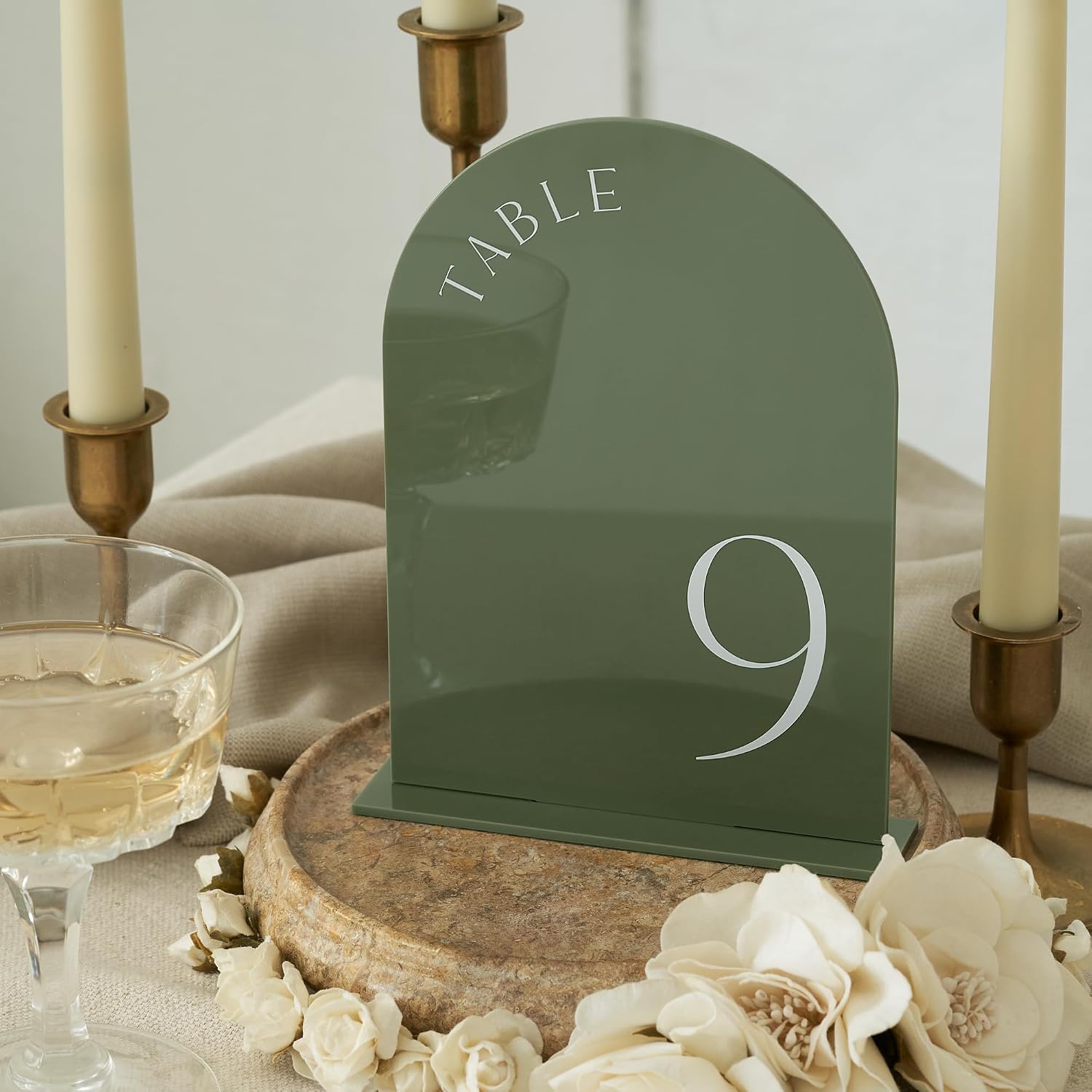 Beautiful Sage Wedding Table Numbers with Stands - Acrylic Signs 1-15 | Elegant Double Sided 5x7 Inch Signs - The