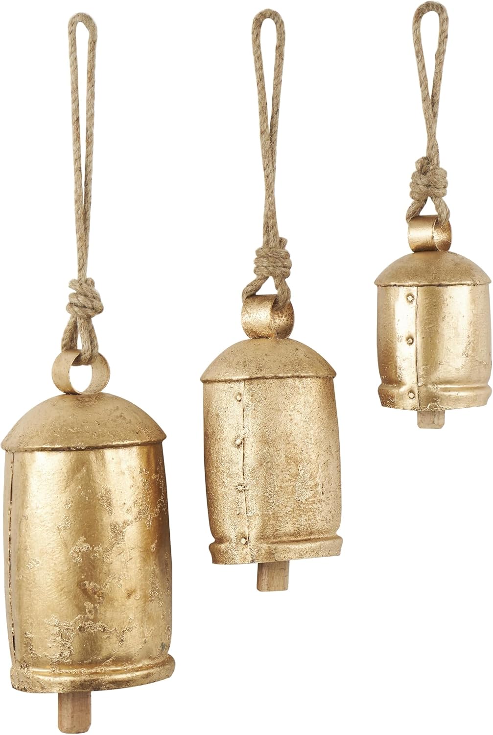 Deco 79 Metal Cow Bells, Meditation Bell, Set of 3, 10", 7", 5"H, Gold | Indoor metal art Tibetan inspired decorative