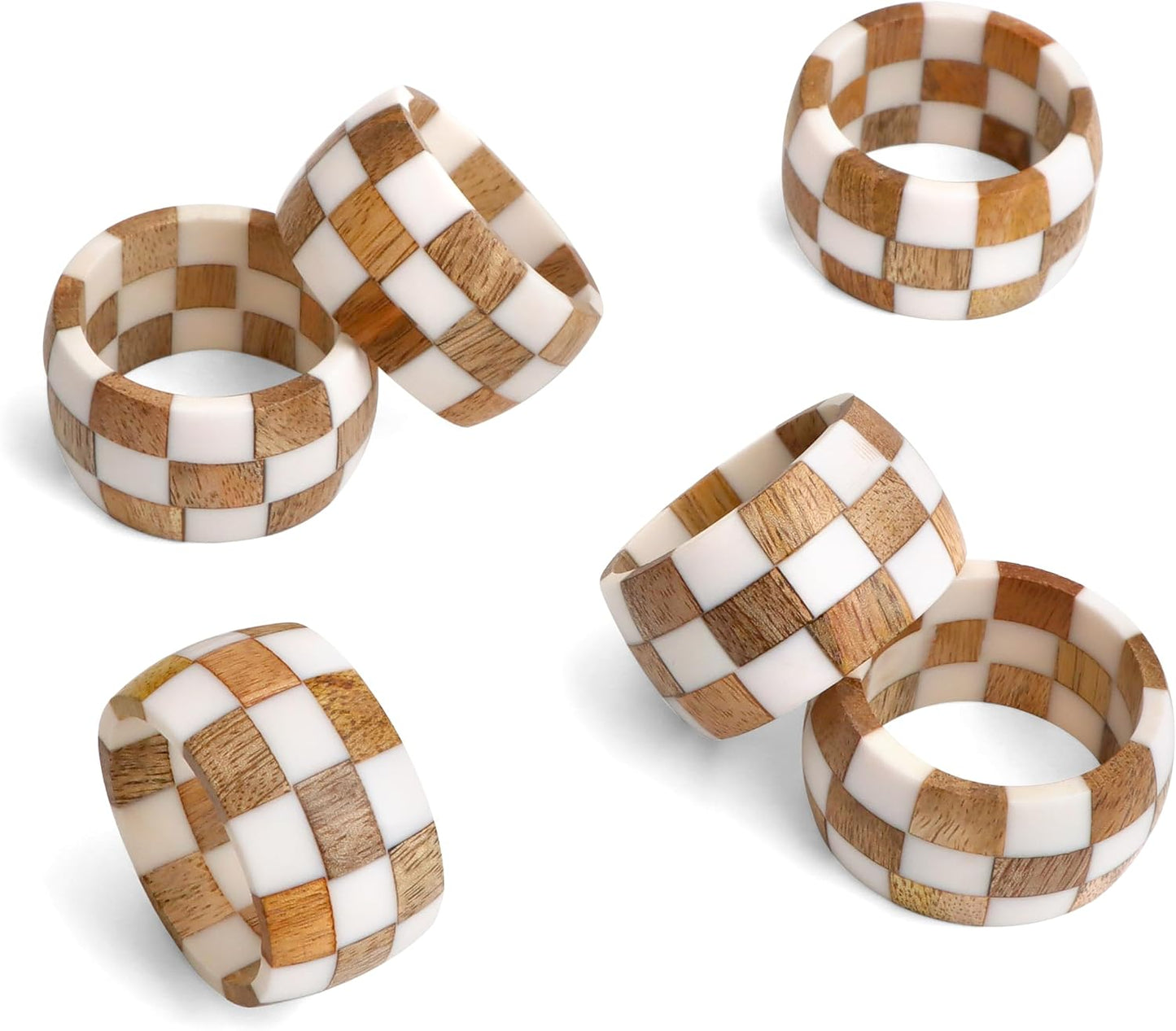 Alpha Living Home Epoxy Wood Napkin Rings, Set of 12, Brown Cream | Handcrafted epoxy resin & natural wood, 2 x 2 x