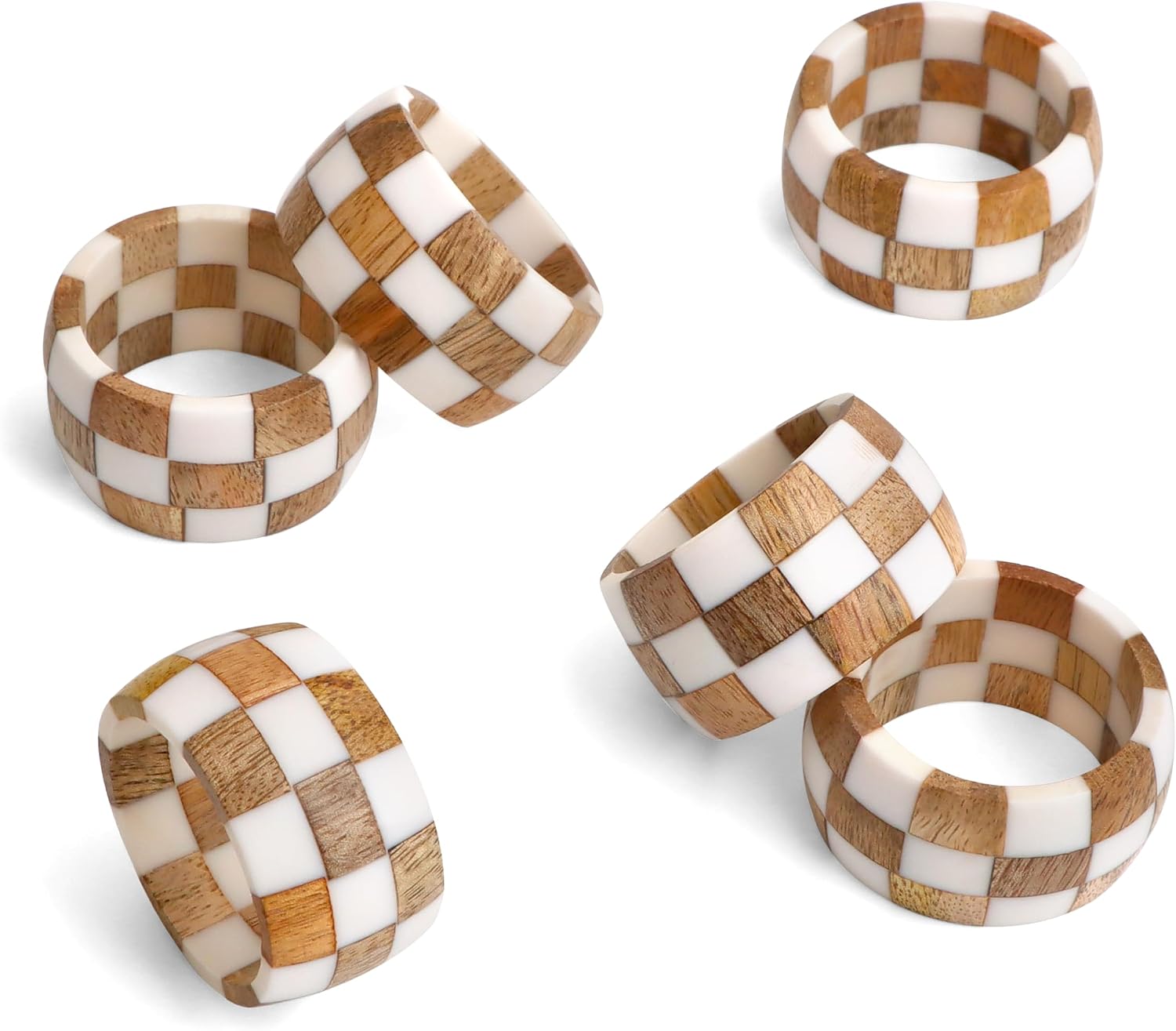 Alpha Living Home Epoxy Wood Napkin Rings, Set of 12, Brown Cream | Handcrafted epoxy resin & natural wood, 2 x 2 x