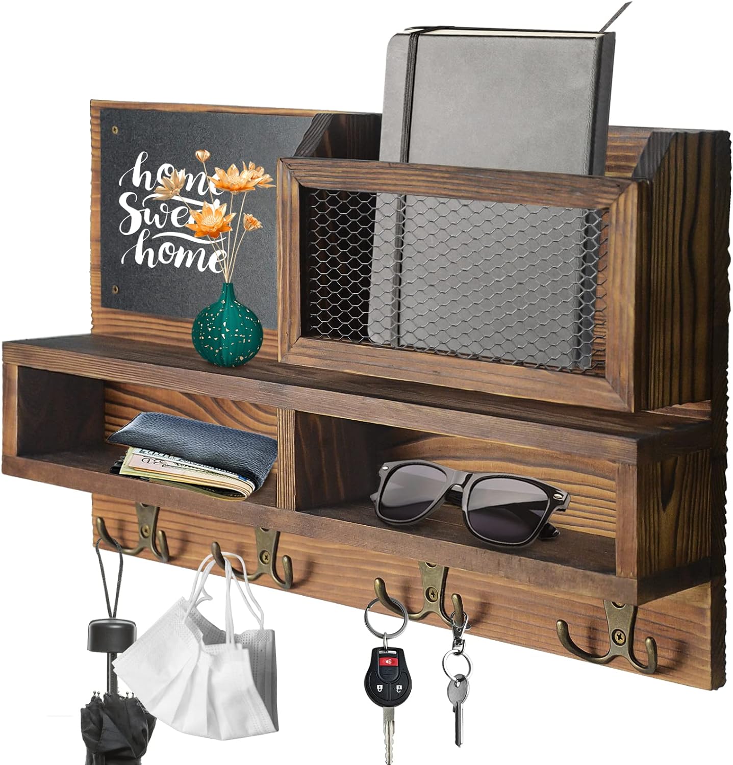 Key Holder / Mail Organizer Wall Mount / Brown