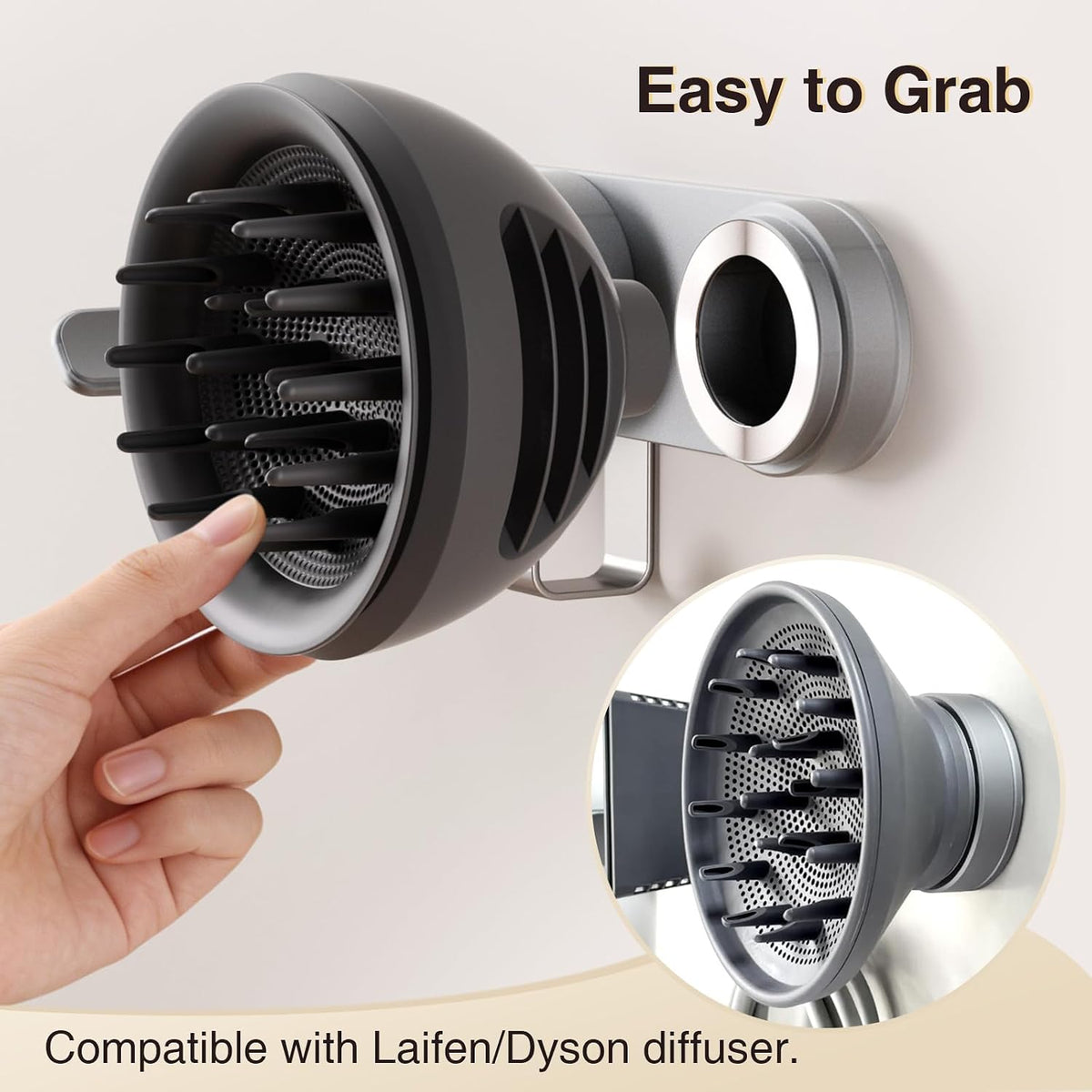 Magnetic Hair Dryer Holder Wall Mount, Gray | Blow Dryer Wall Mount Holder, Hang on Wall Organizer, For Hair Dryer with
