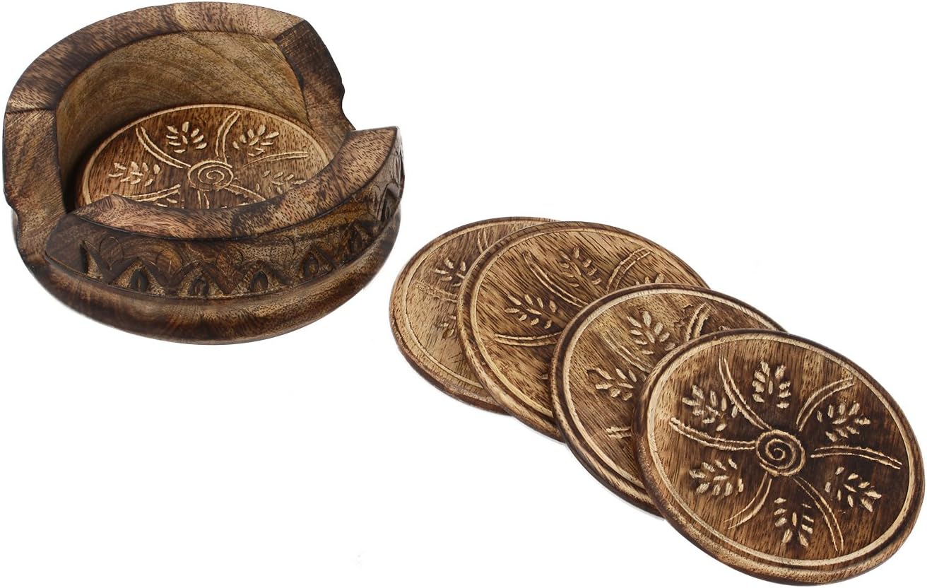 Lotus Shaped Holder in Rustic Wood Design Carving / Set of 6