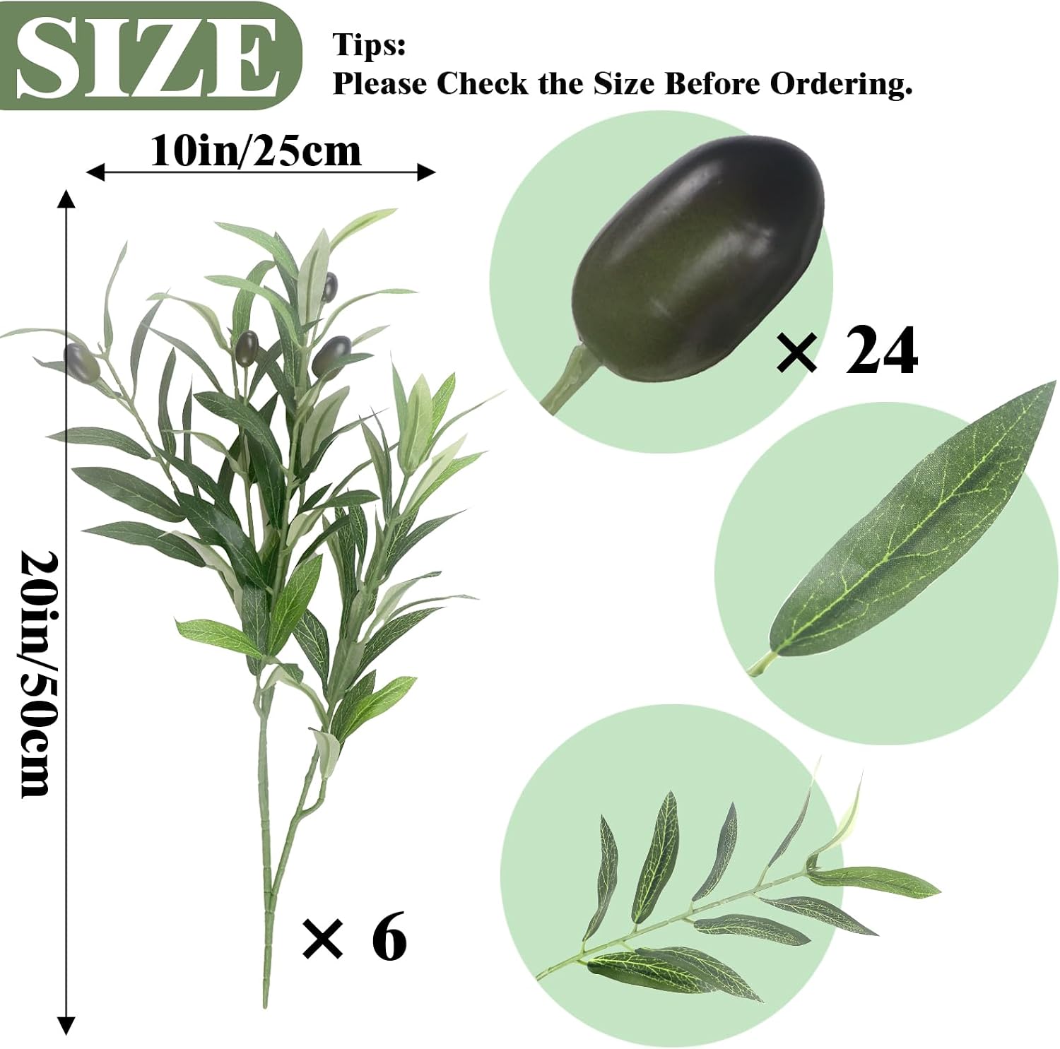 Artificial Olive Branches for Vase / Set of 6