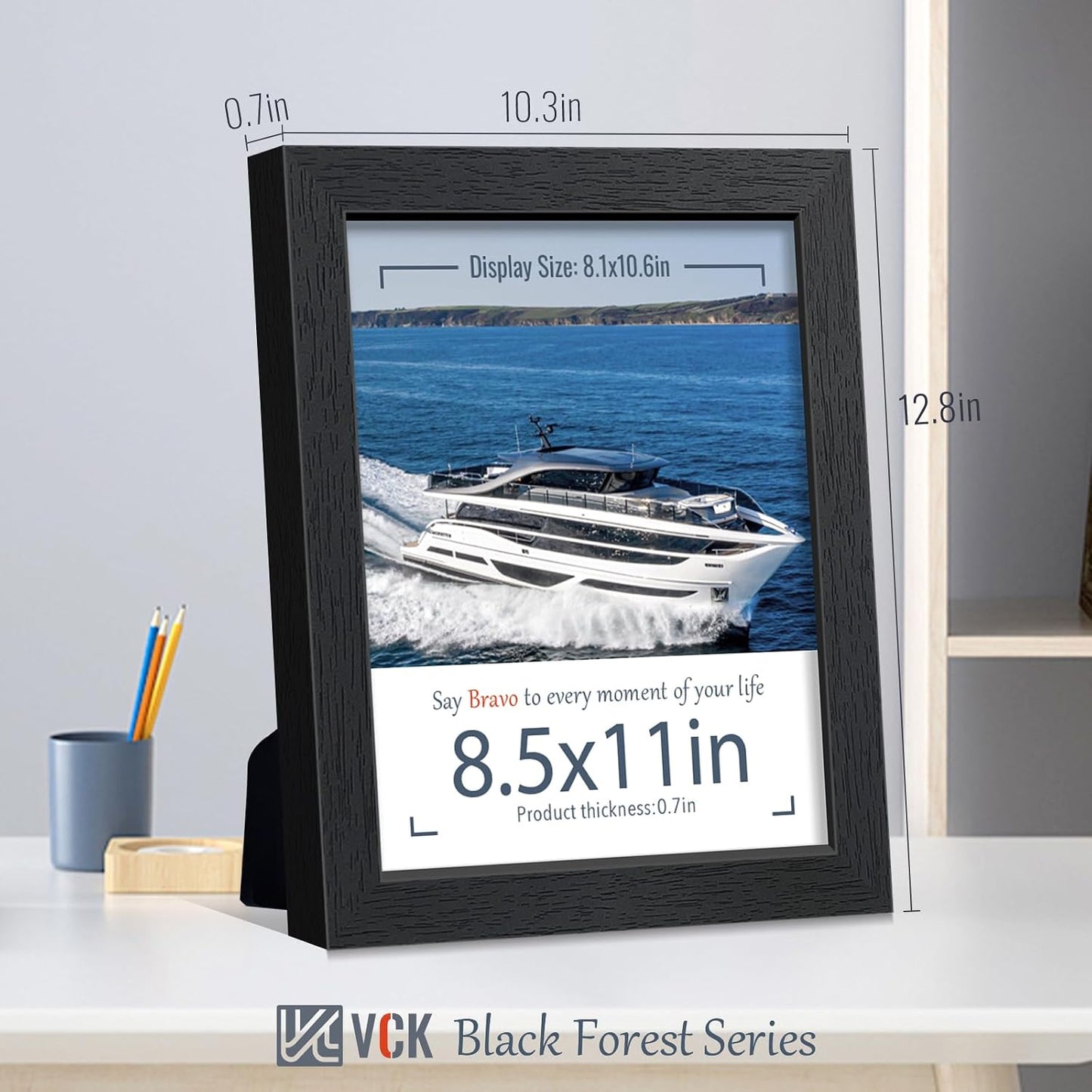 VCK 8.5 by 11 Picture Frame Black 4 Pack, Wide Thick Wood Border, for Photo | Exclusive Woodgrain, Wall/Tabletop, HD