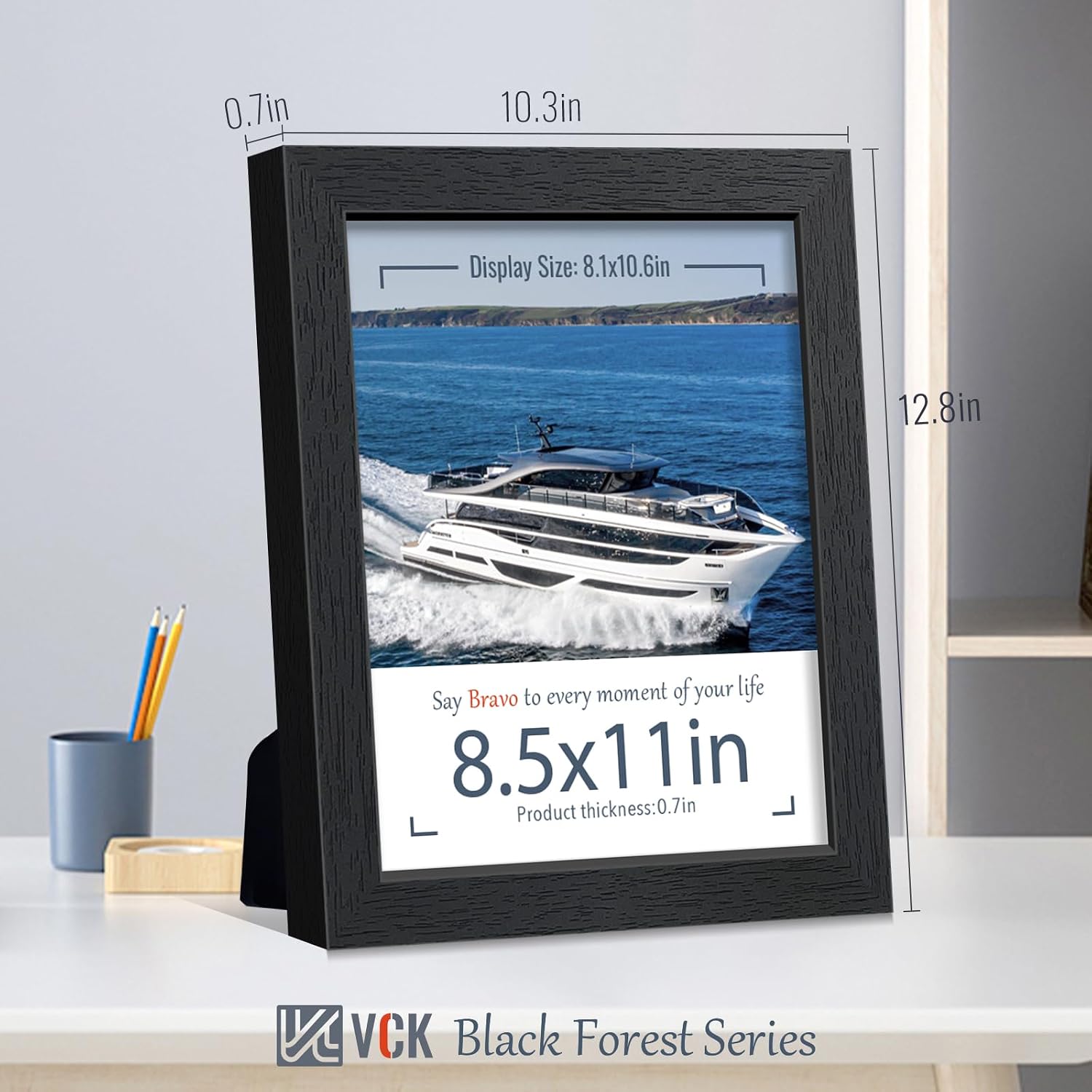 VCK 8.5 by 11 Picture Frame Black 4 Pack, Wide Thick Wood Border, for Photo | Exclusive Woodgrain, Wall/Tabletop, HD
