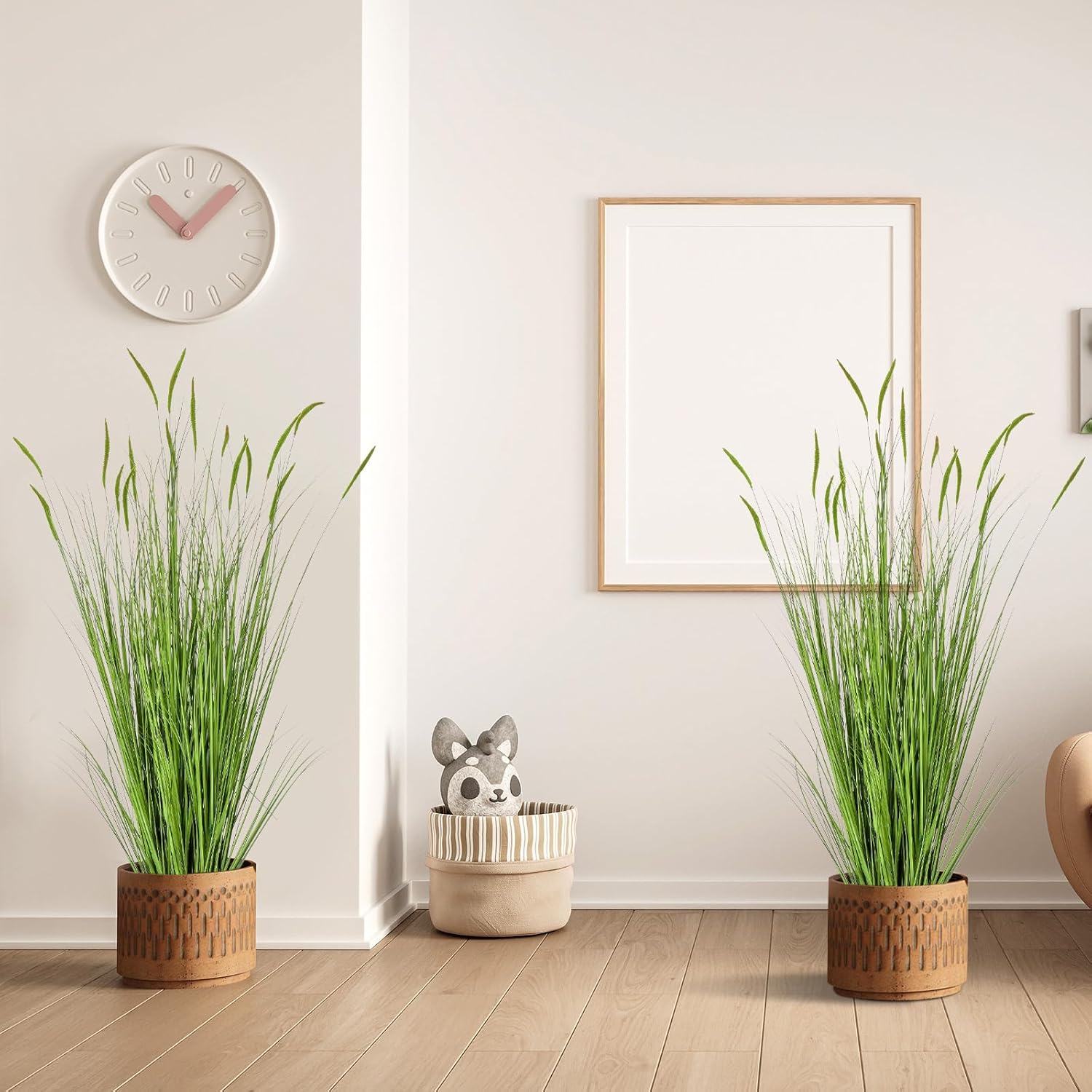 Tall Artificial Grass Plants Fake Horsetail Reed Grass Plant / 4 Ft / Green Spikes / Set of 2