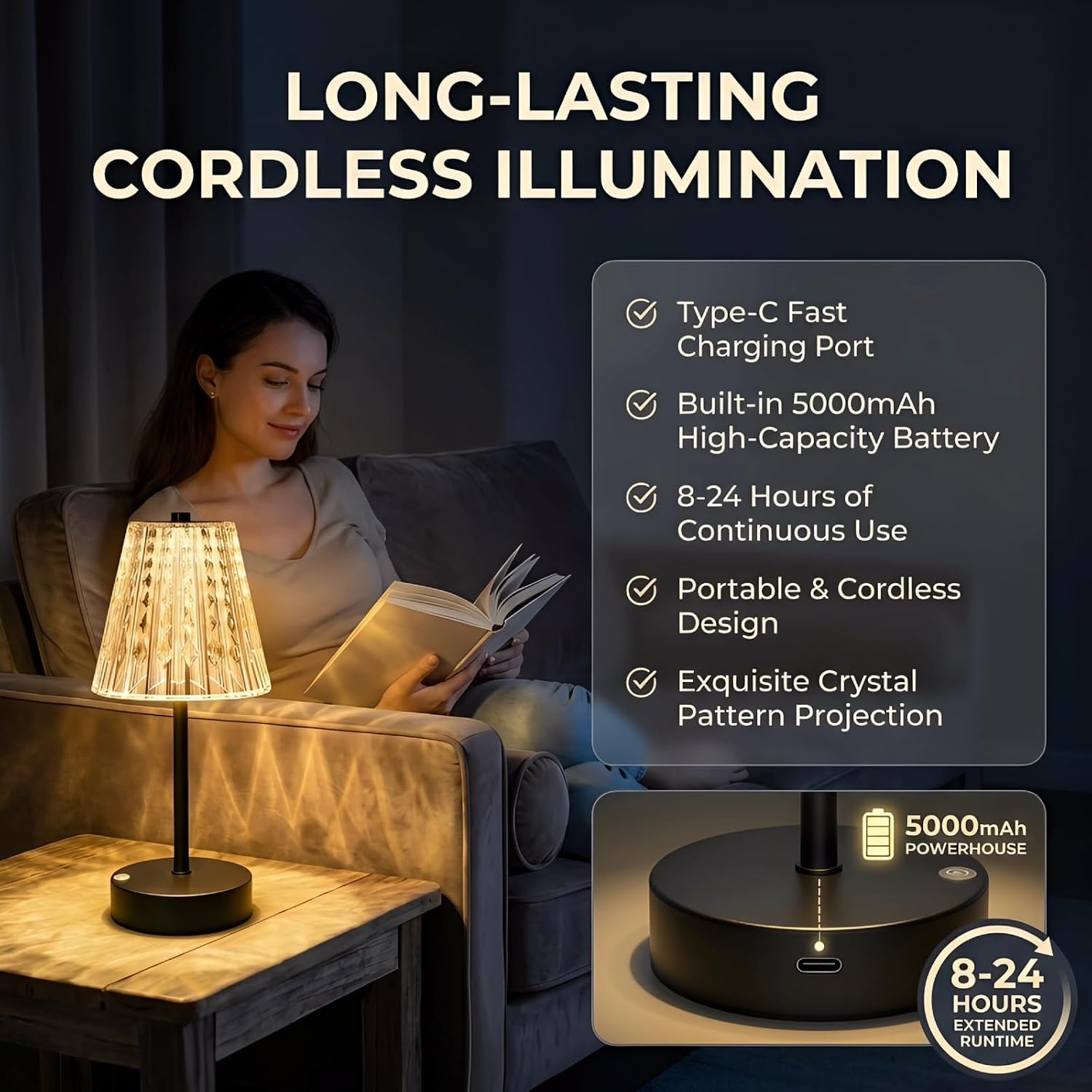 Black Cordless Lamps Rechargeable Set of 2,Small Battery Operated Table Lamp Wireless,Mini Table Lamp for Restaurant