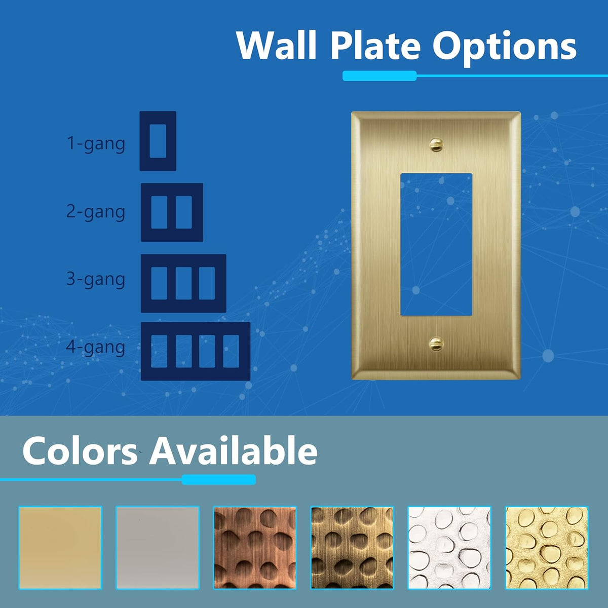 LIDER Decorator Switch or Receptacle Metal Wall Plate, Mid-Size 1-Gang | Stainless Steel, Corrosion Resistant, Brushed