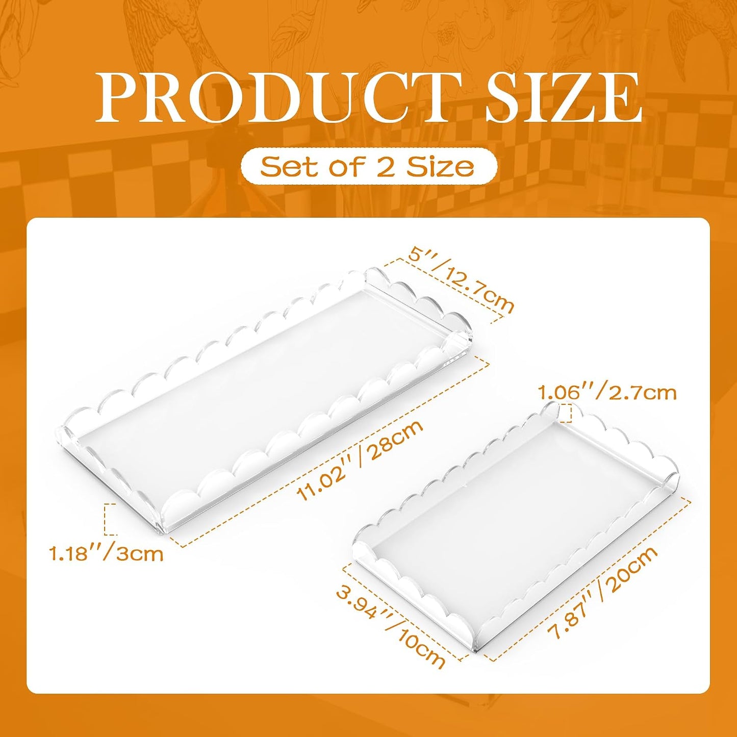 Acrylic Scalloped Tray Acrylic Bathroom Vanity Tray / Clear / Set of 2