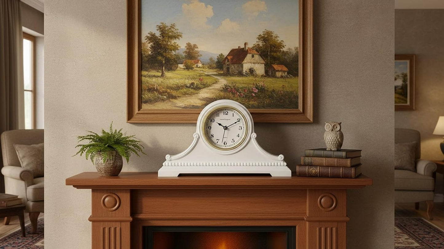 Mantel Clocks, Battery Operated, Silent Wood Table Clock with Westminster Chimes On The Hour, Solid Wooden Shelf
