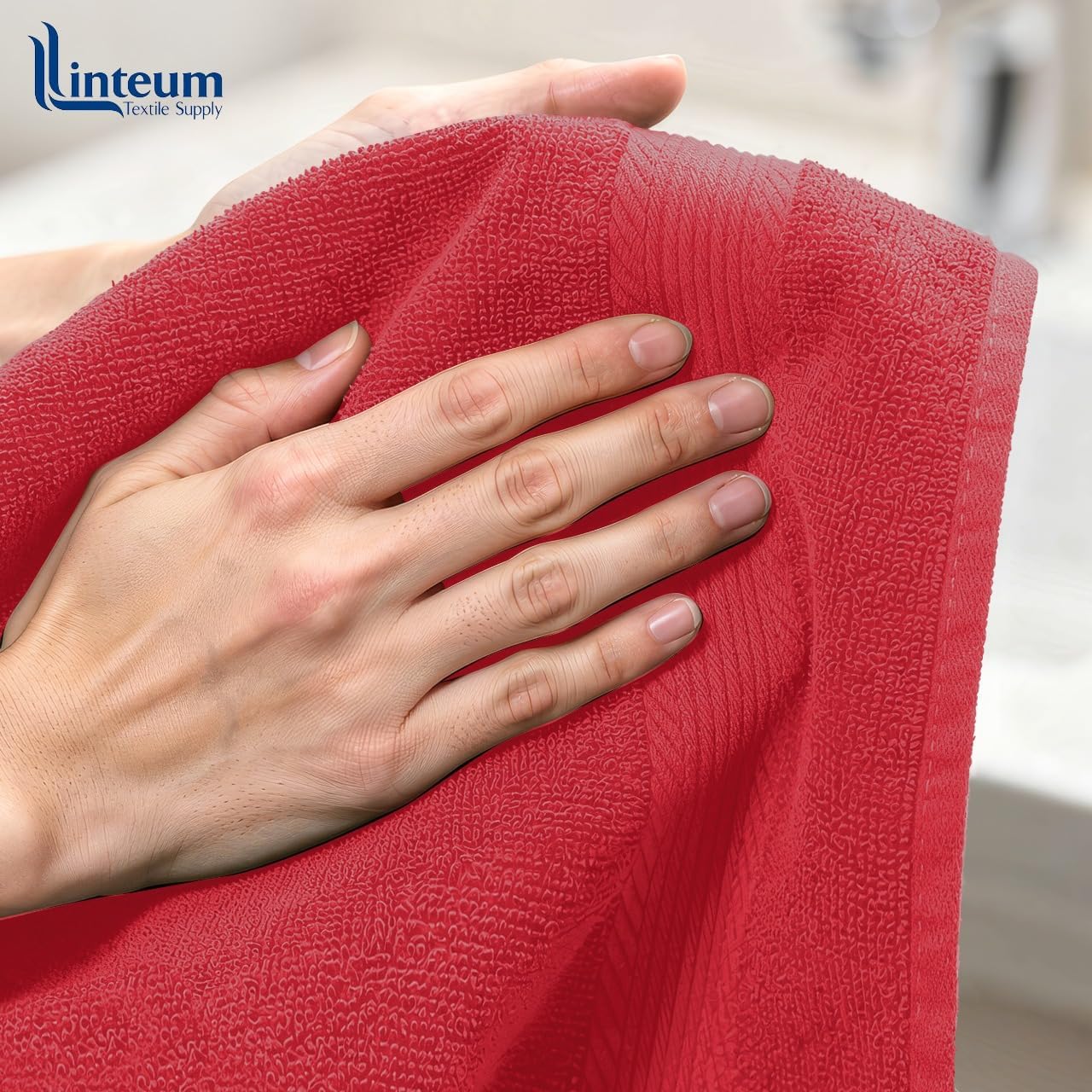 Linteum Textile Supply Red Hand Towels for Bathroom 16x27 Inches 100% Cotton Zero Twist Hand Towel Set Quick Dry Highly