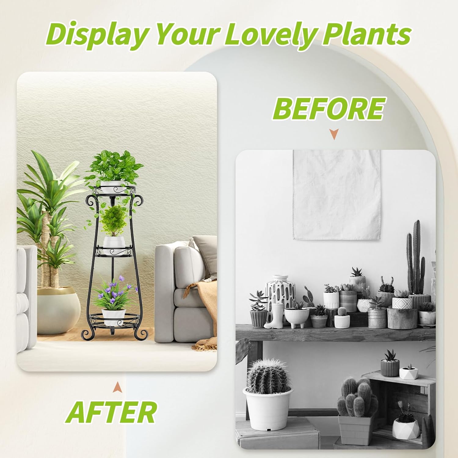 KMOTASUO 3 Tier Metal Plant Stand Tall for Indoor Outdoor Corner, Black | Heavy Duty Flower Holder Rack, Modern