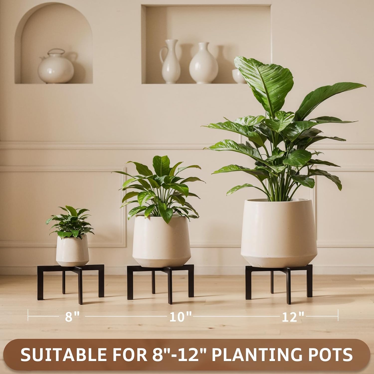 4 Pack Plant Stand Indoor Outdoor,Metal Mid-Century Pot Stand,Modern Plant Holder Rattan Flower Plant Stool,Low Short