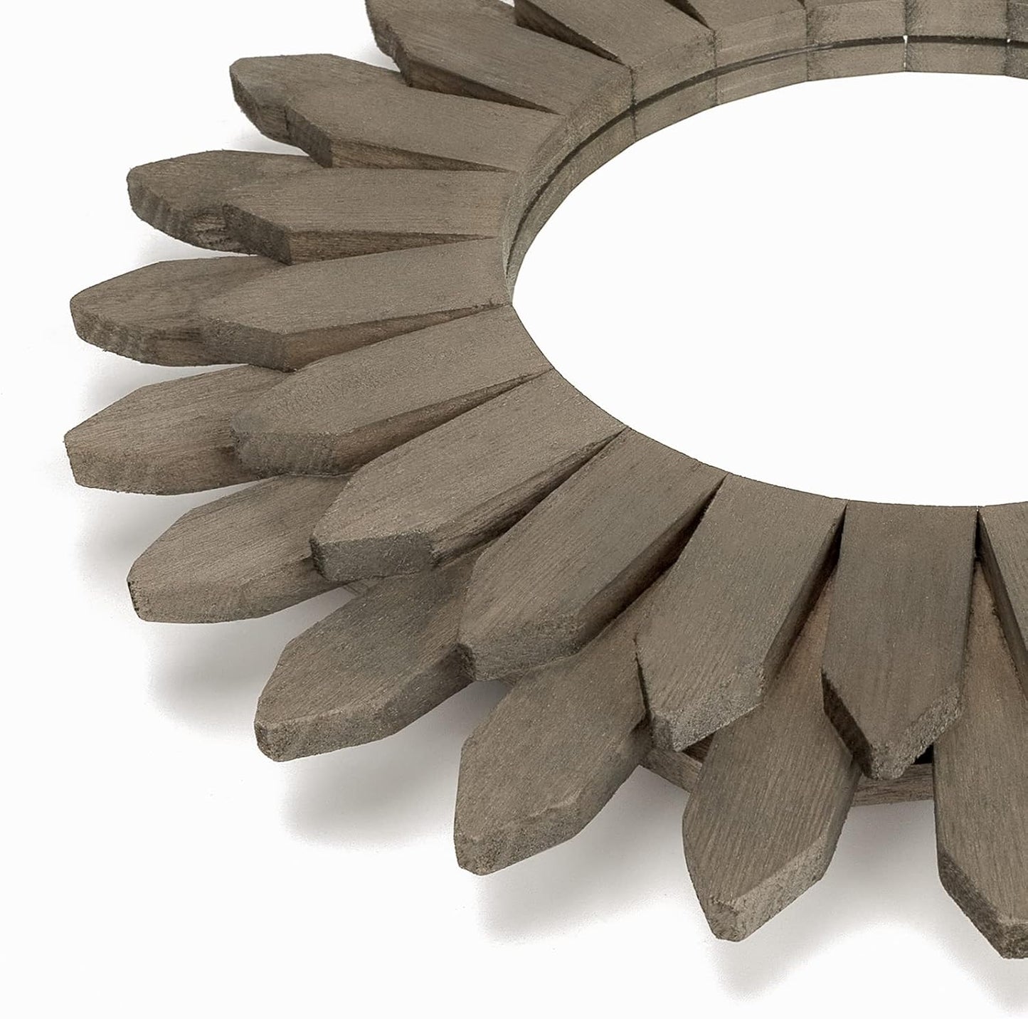 Farmhouse Wall Decor Mirror Sunburst Boho Wood Mirror Rustic Home Decor / Weathered Grey / 12 Inch