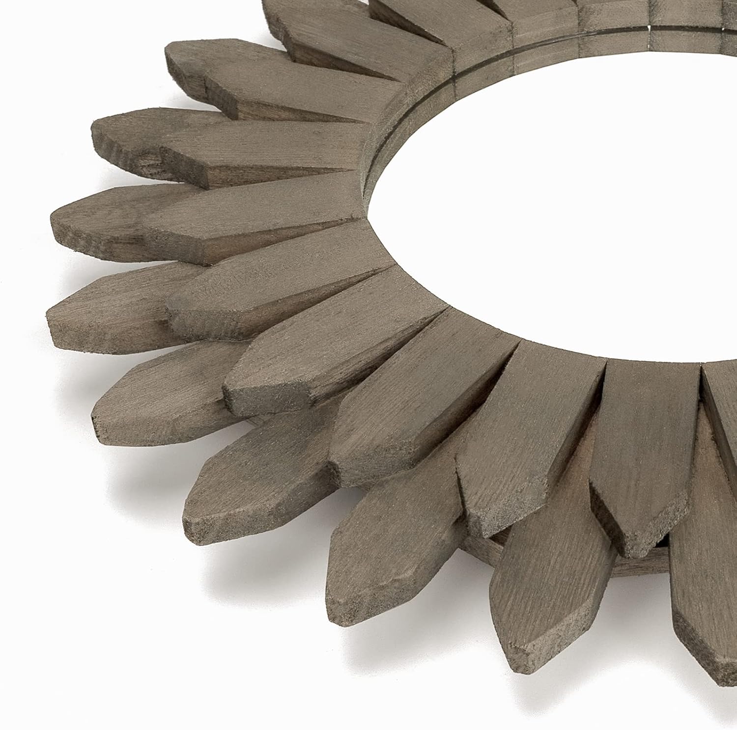 Farmhouse Wall Decor Mirror Sunburst Boho Wood Mirror Rustic Home Decor / Weathered Grey / 12 Inch