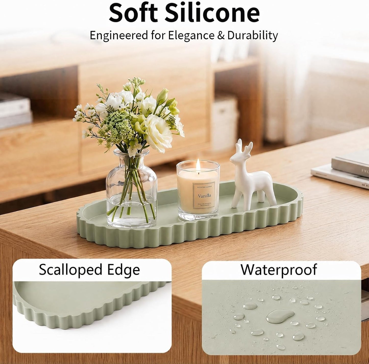 Silicone Bathroom Tray / Matcha / 12 x 5.3 x 0.8