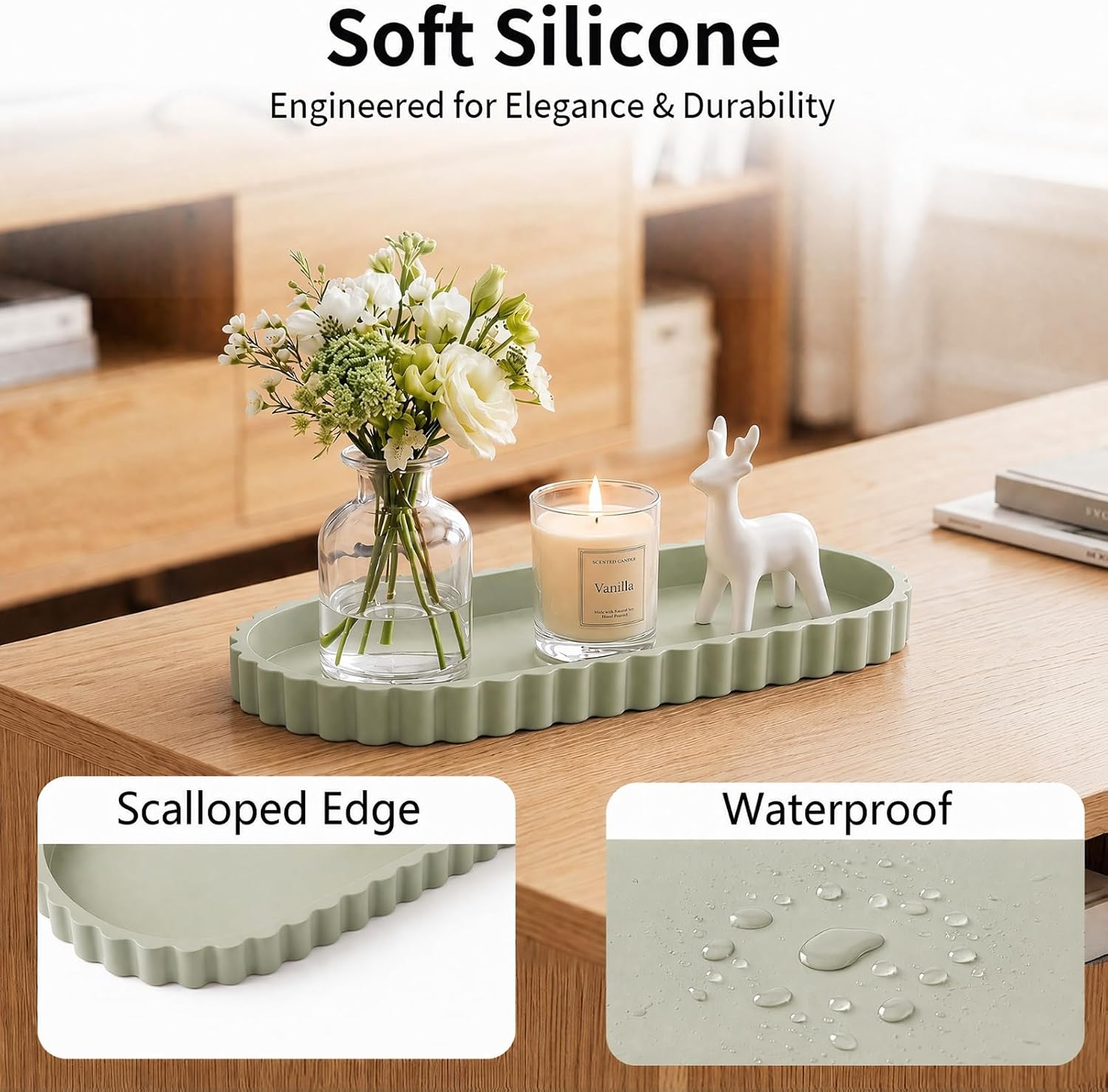 Silicone Bathroom Tray / Matcha / 12 x 5.3 x 0.8