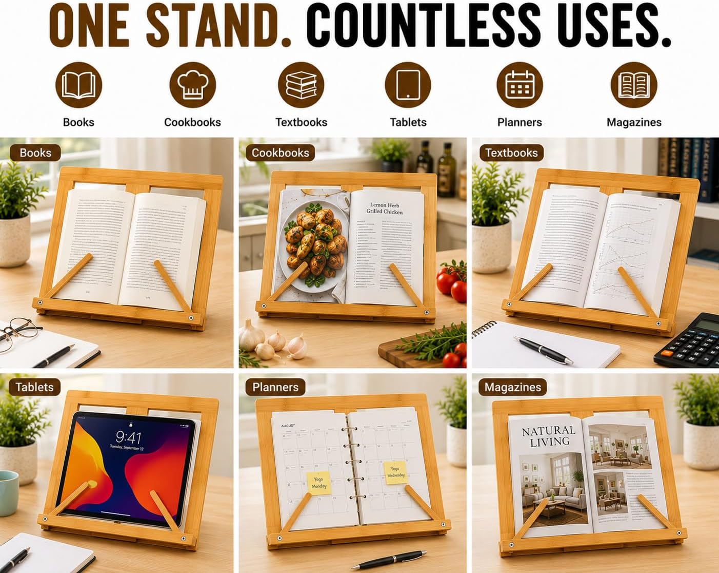 Bamboo Book Stand for Reading Hands Free