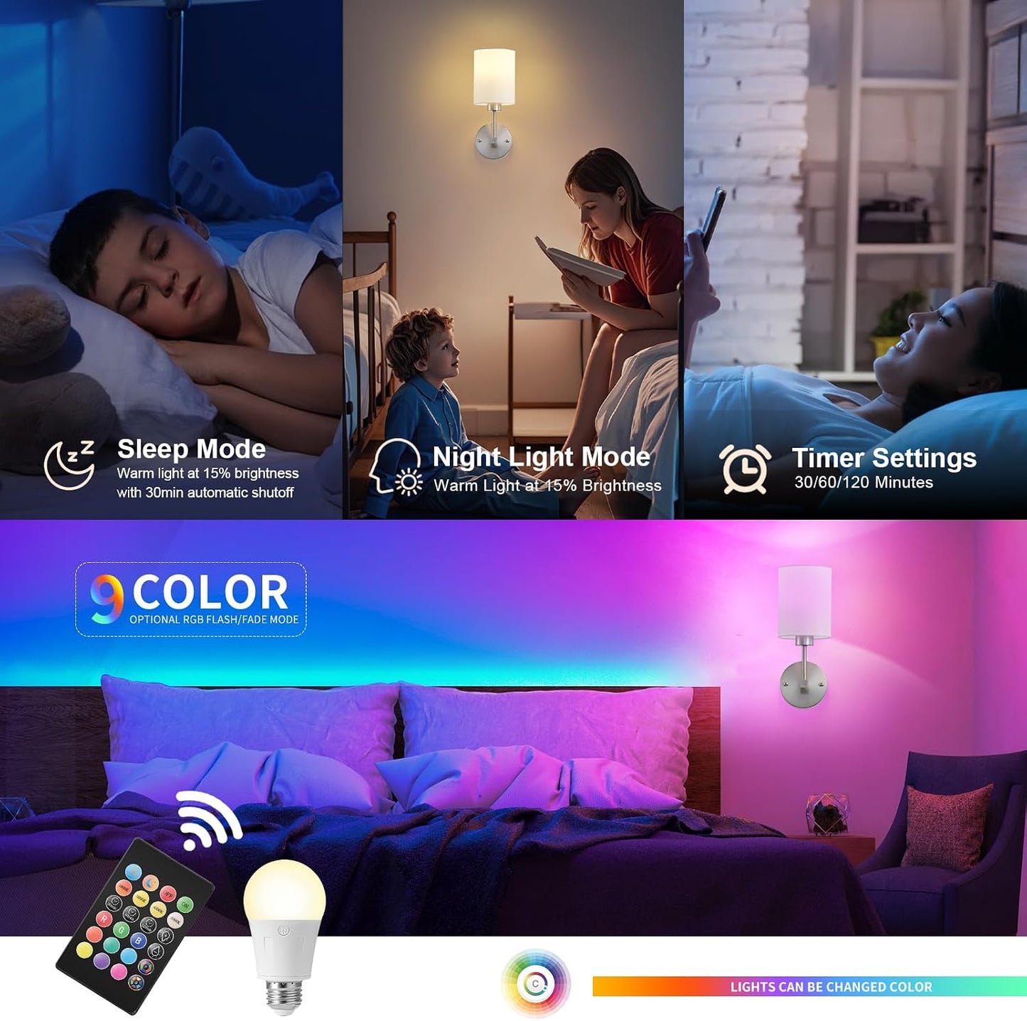 KARTOOSH Battery Operated Wall Sconce Set of Two, Dimmable 4CCT, RGB, Timer | Rechargeable Wireless Wall Decor Light