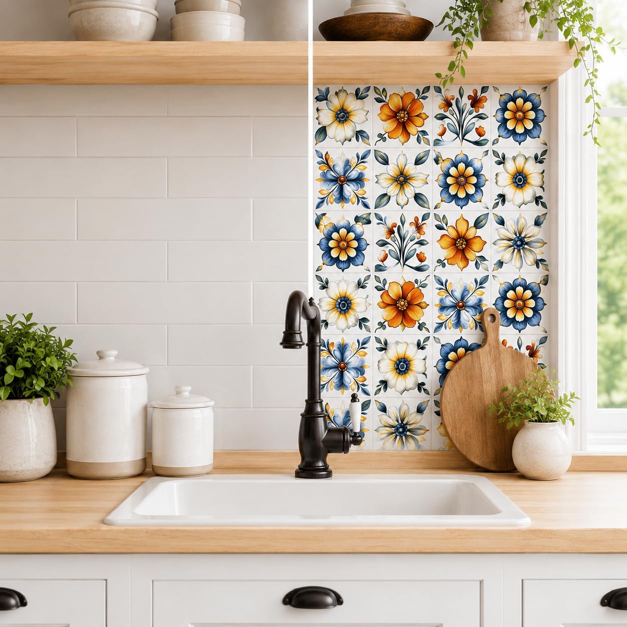 Peel & Stick Wall Tiles / Floral / Set of 24