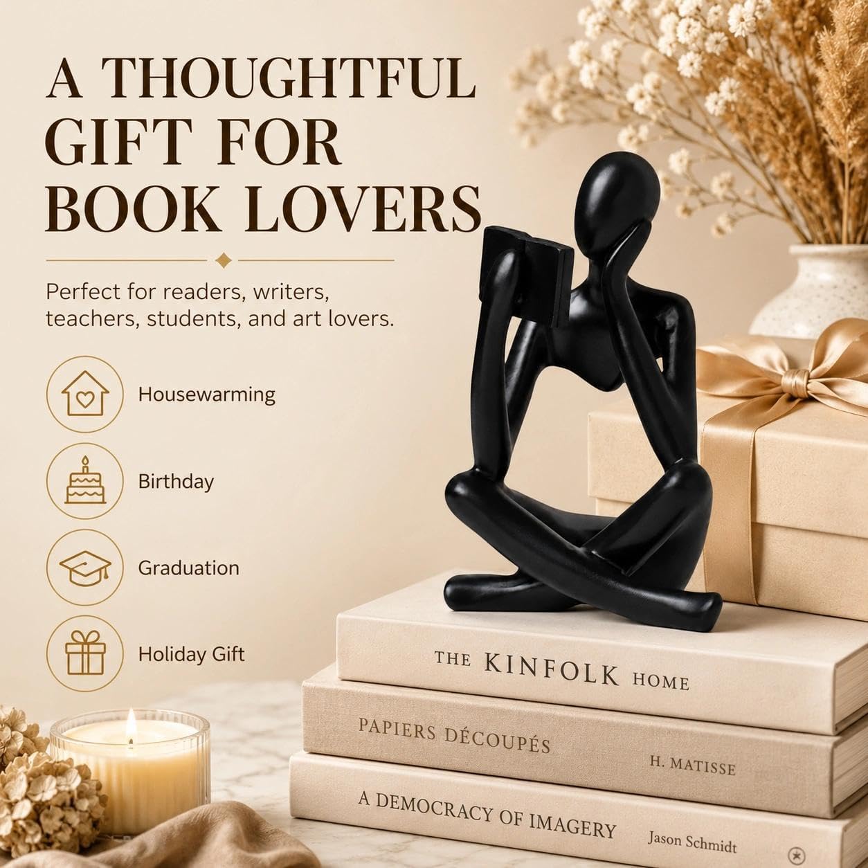 Resin Decorative Bookend / Reader-black-b