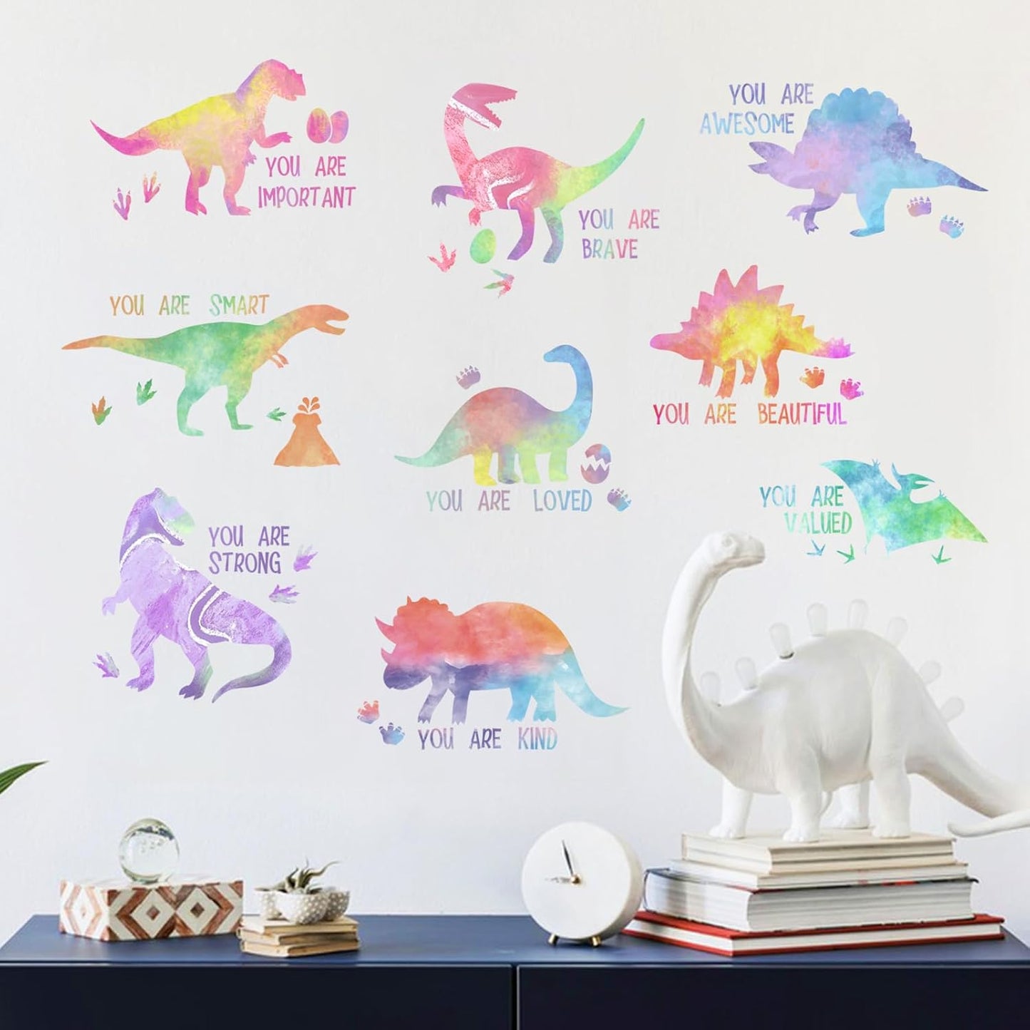 Inspirational Pastel Gradient Dinosaur Wall Decals Stickers / Colorful Dinosaur