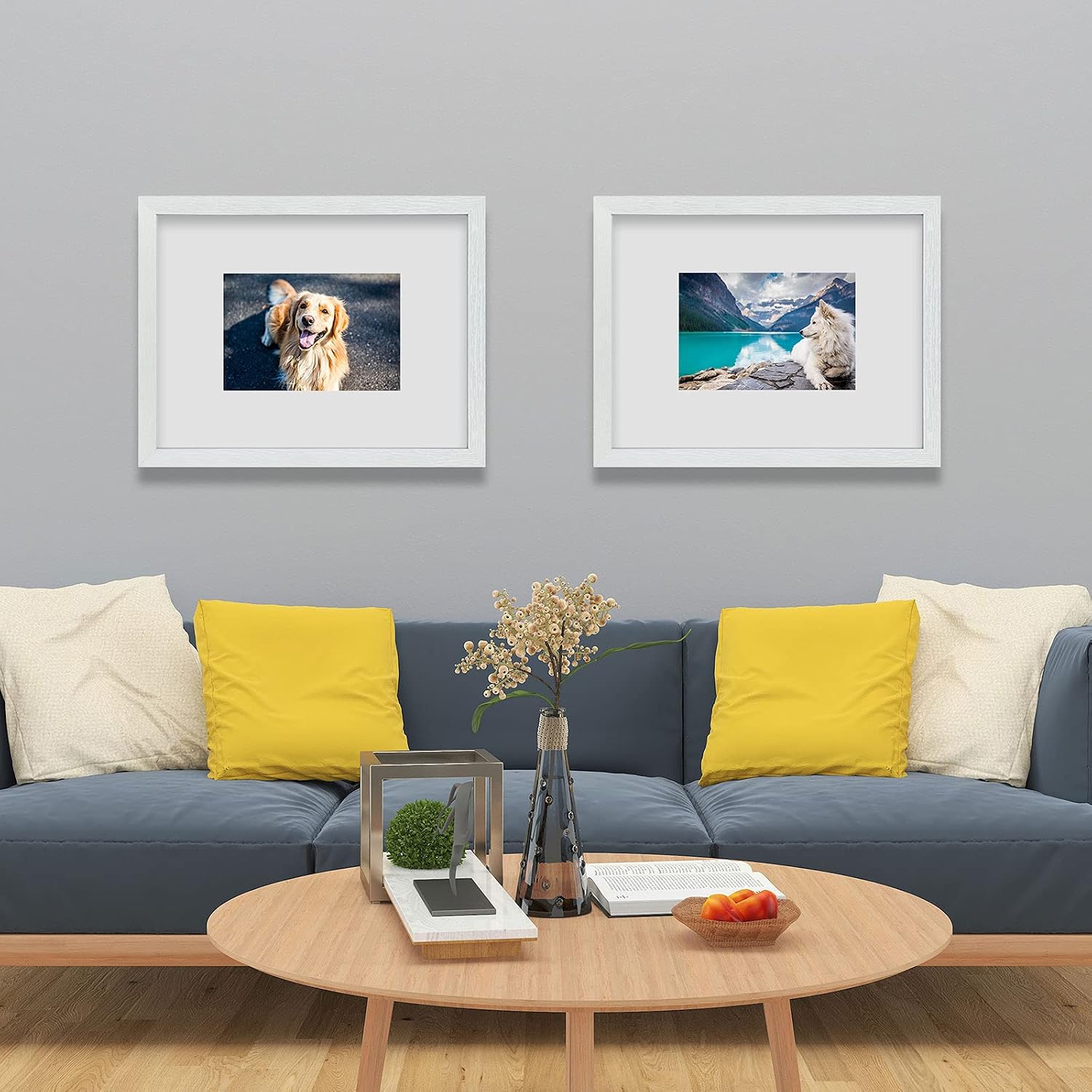 VCK 18x24 Poster Frame Solid Wood White 3 Pack Picture Frames 18 x 24 Inches with Wall Mounting Hanging