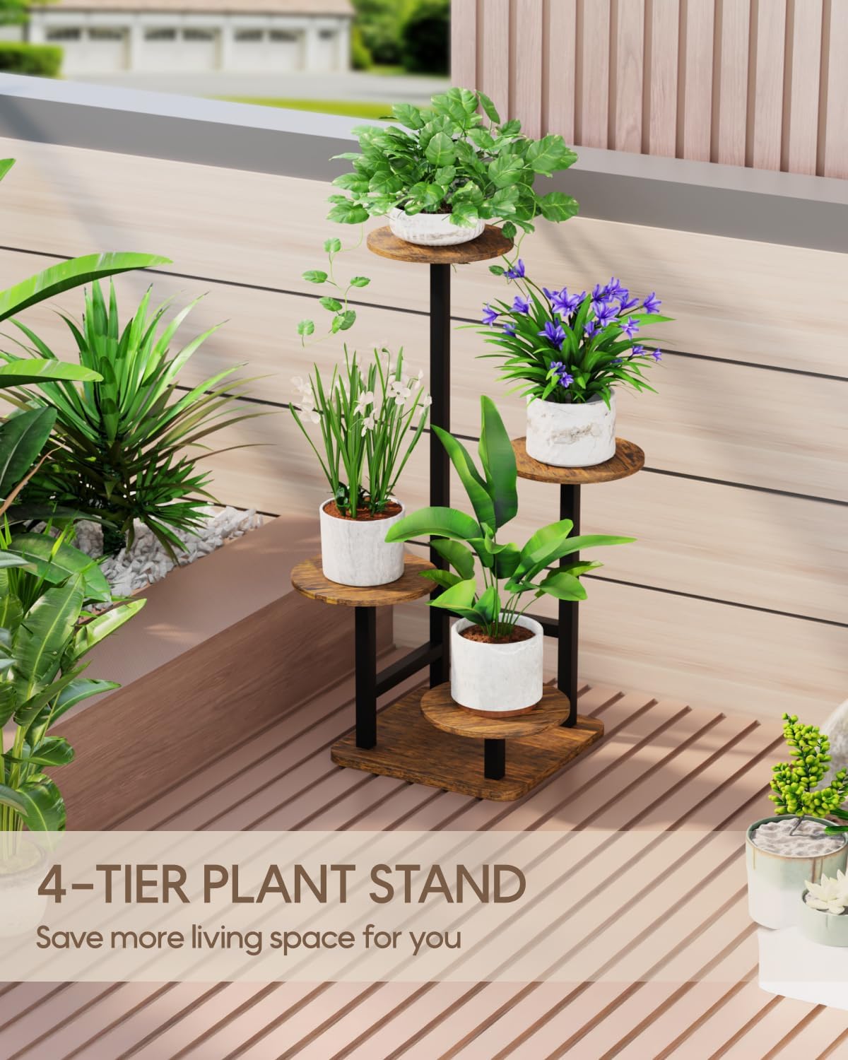 Plant Stand Indoor - 4 Tiered Indoor Plant Stand, Metal Plant Shelf Plant Holder, Ideal for Living Room, Garden, Patio