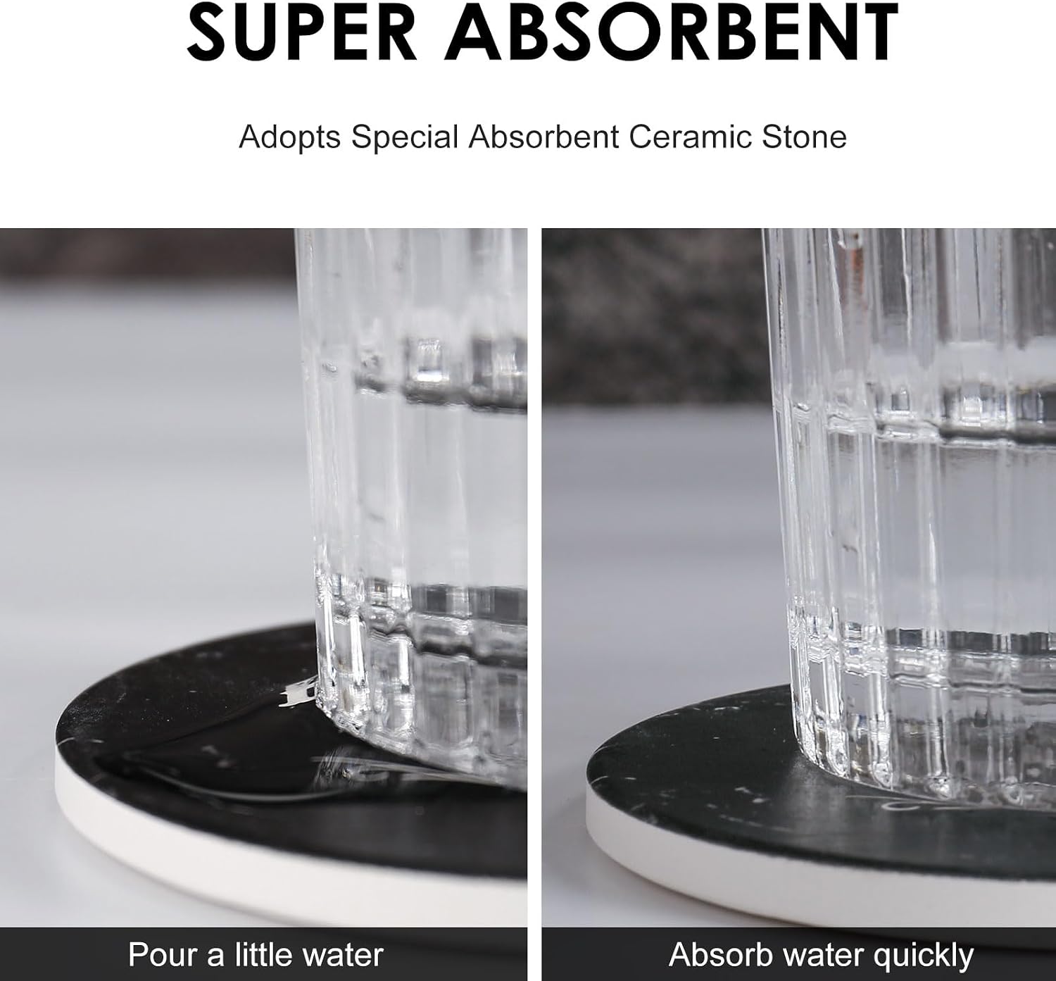 Holder / Rustic Marble Coasters / Round-black, 6 / Set of 6