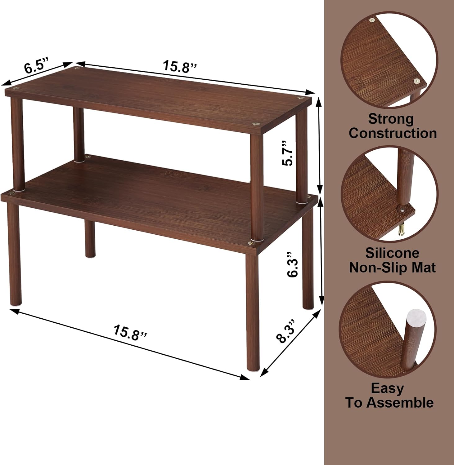 VERTORGAN 2 Pack Cabinet Organizer Shelf,Bamboo Countertop(Large,Brown) | Kitchen Counter Shelves,Spice Rack Countertop