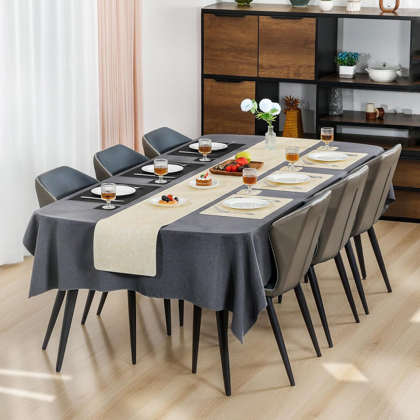 Myir JUN Faux Leather Placemats Set of 6, Dual Sided Waterproof Place Mats | Heat Resistant Wipeable Vinyl Table Mat