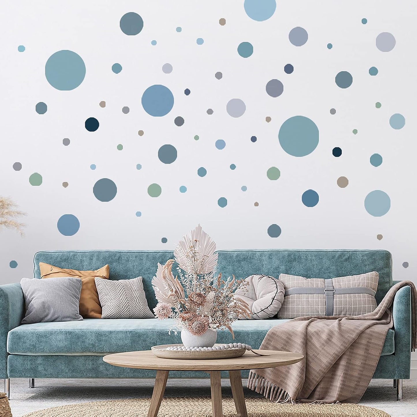 Polka Dot Wall Decals Colorful Circle Wall Stickers DIY Removable Peel and Stick Boho / Blue-grey