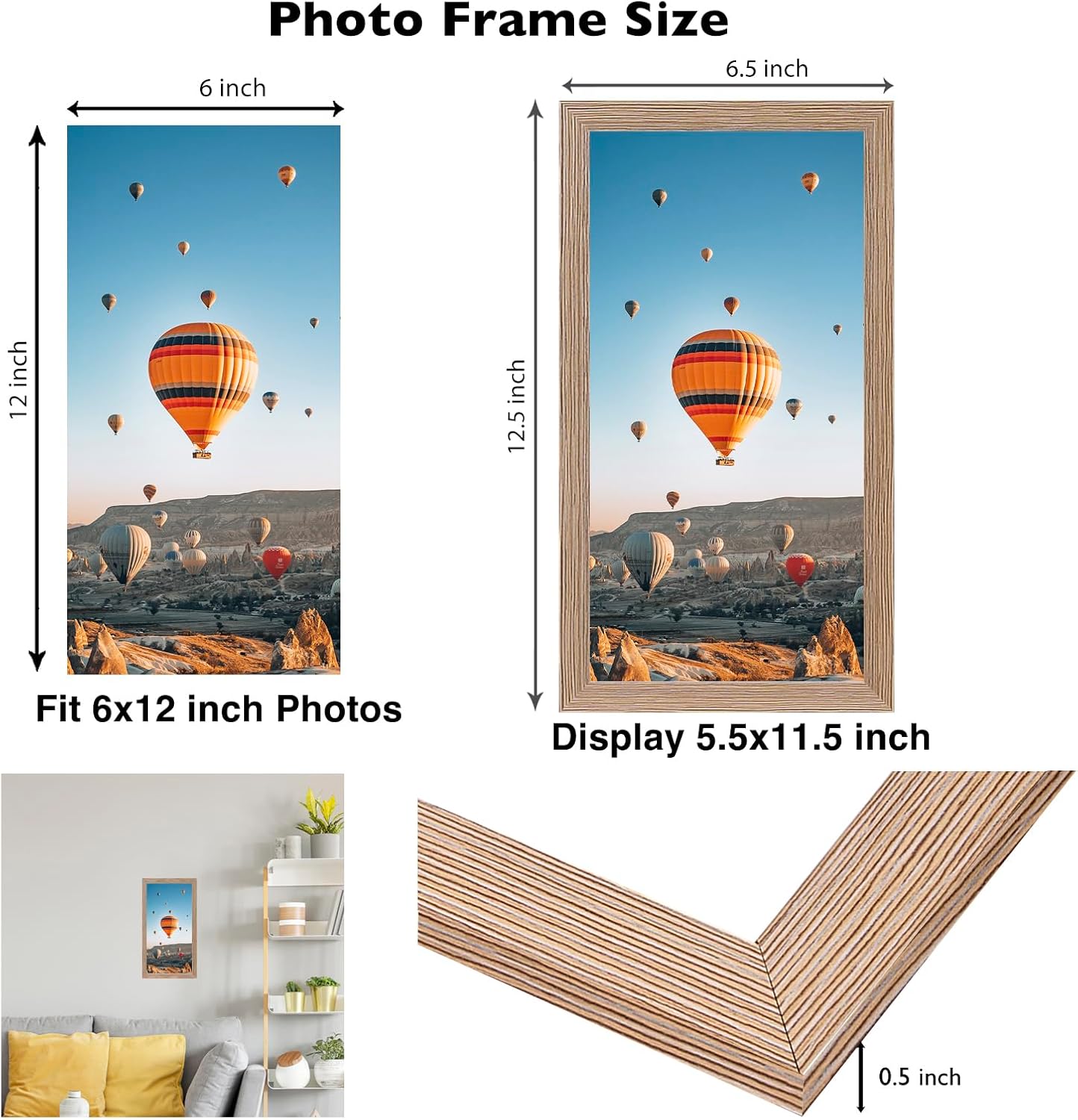 JCJMY 6x12 Rustic Brown Picture Frame Set of 6, Horizontal and Vertical Formats for Wall Hanging, 6 x 12 Wall Gallery